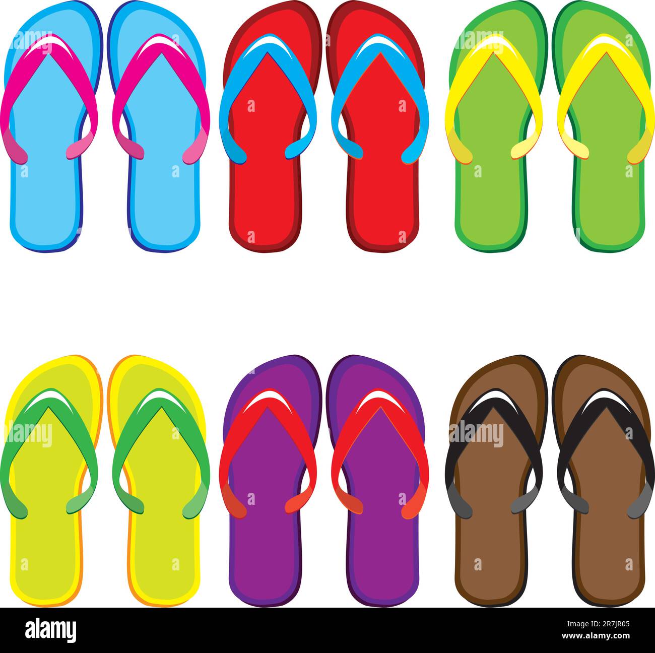 Six pairs of colorful flip flops. Illustration on white background ...