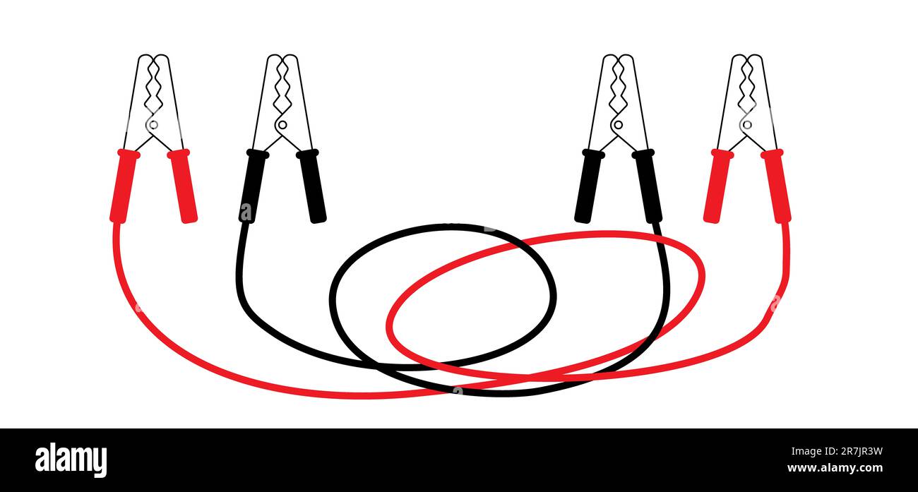 Cartoon jumper cable or jumper lead for car. Booster cable icon. Plus