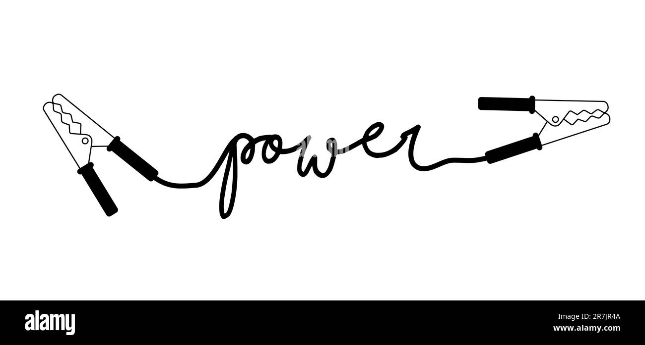 Cartoon jumper cable or jumper lead for car. Booster cable icon. Plus and minus poles. Empty