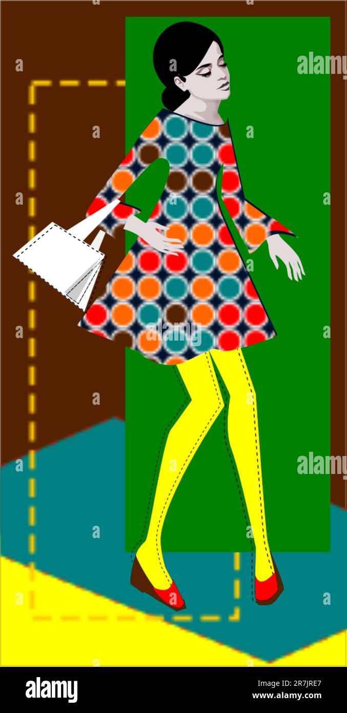 illustration in the style of pop art of a woman on a colored background Stock Vector