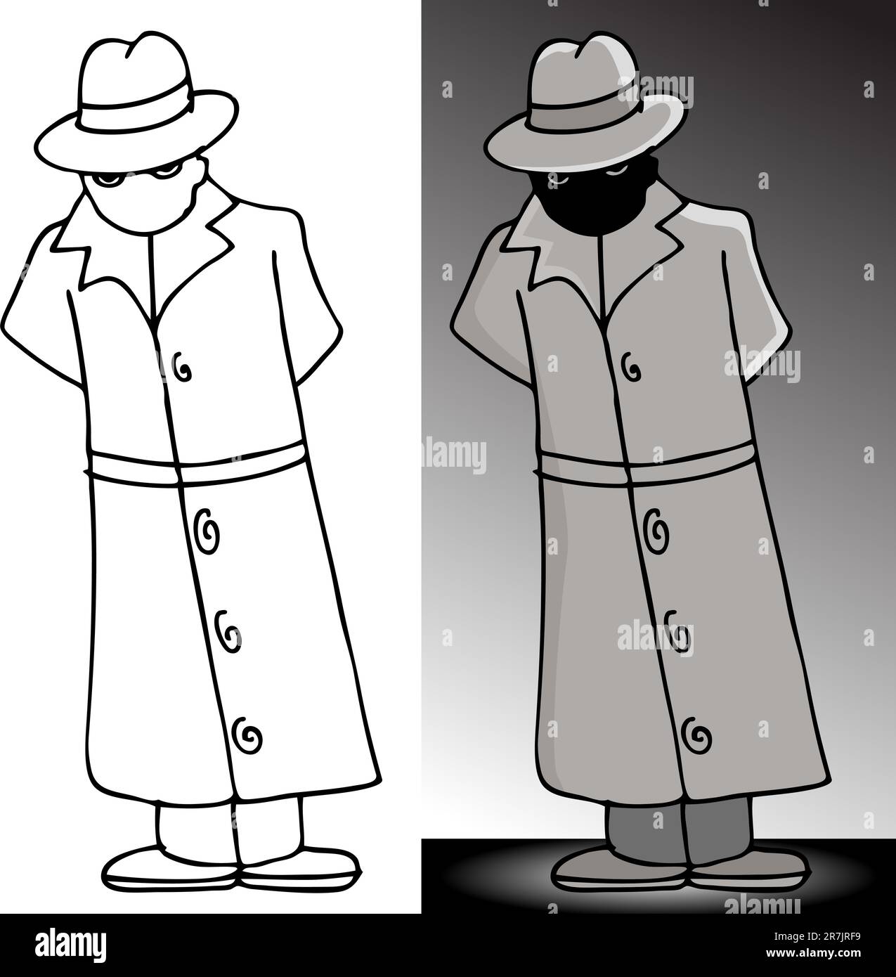 An image of a mysterious man in a trench coat. Stock Vector