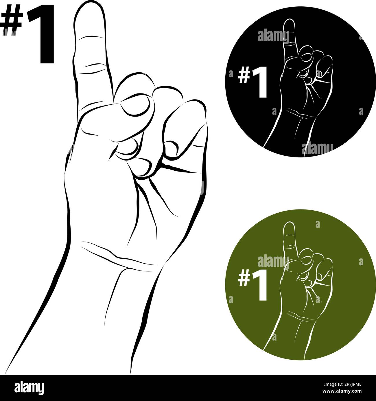 An image of a number one hand gesture line drawing. Stock Vector