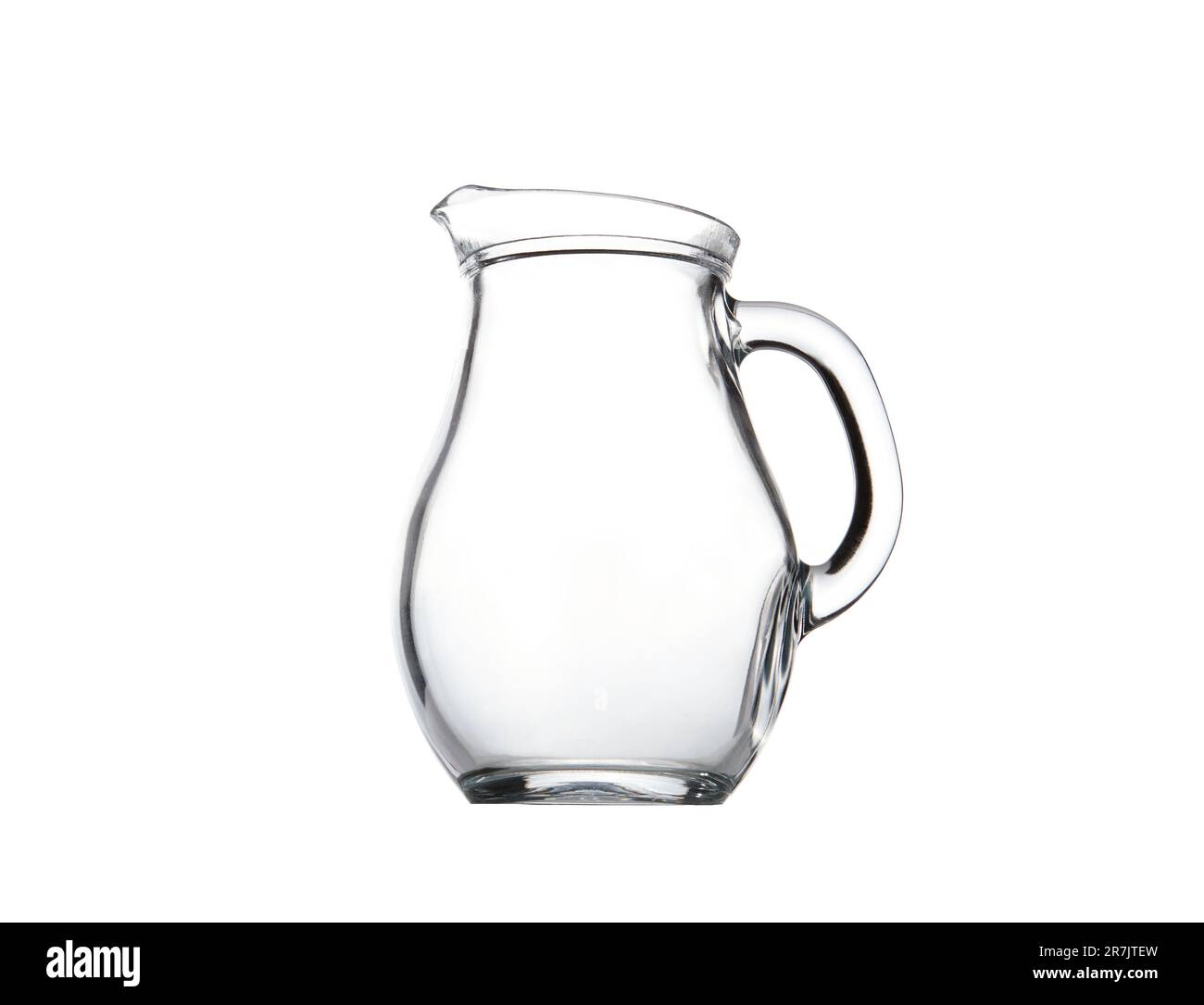 Side view of glass water jug on white background. Space for text, for