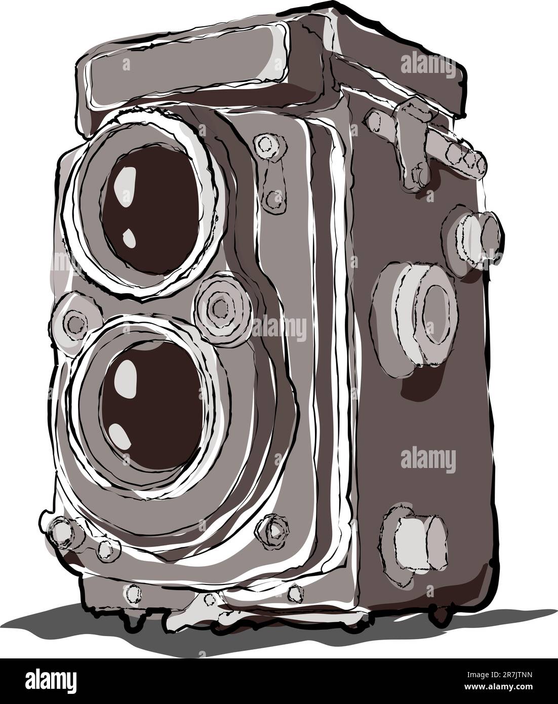 Old Twin Lens Vintage Camera Drawing Stock Vector