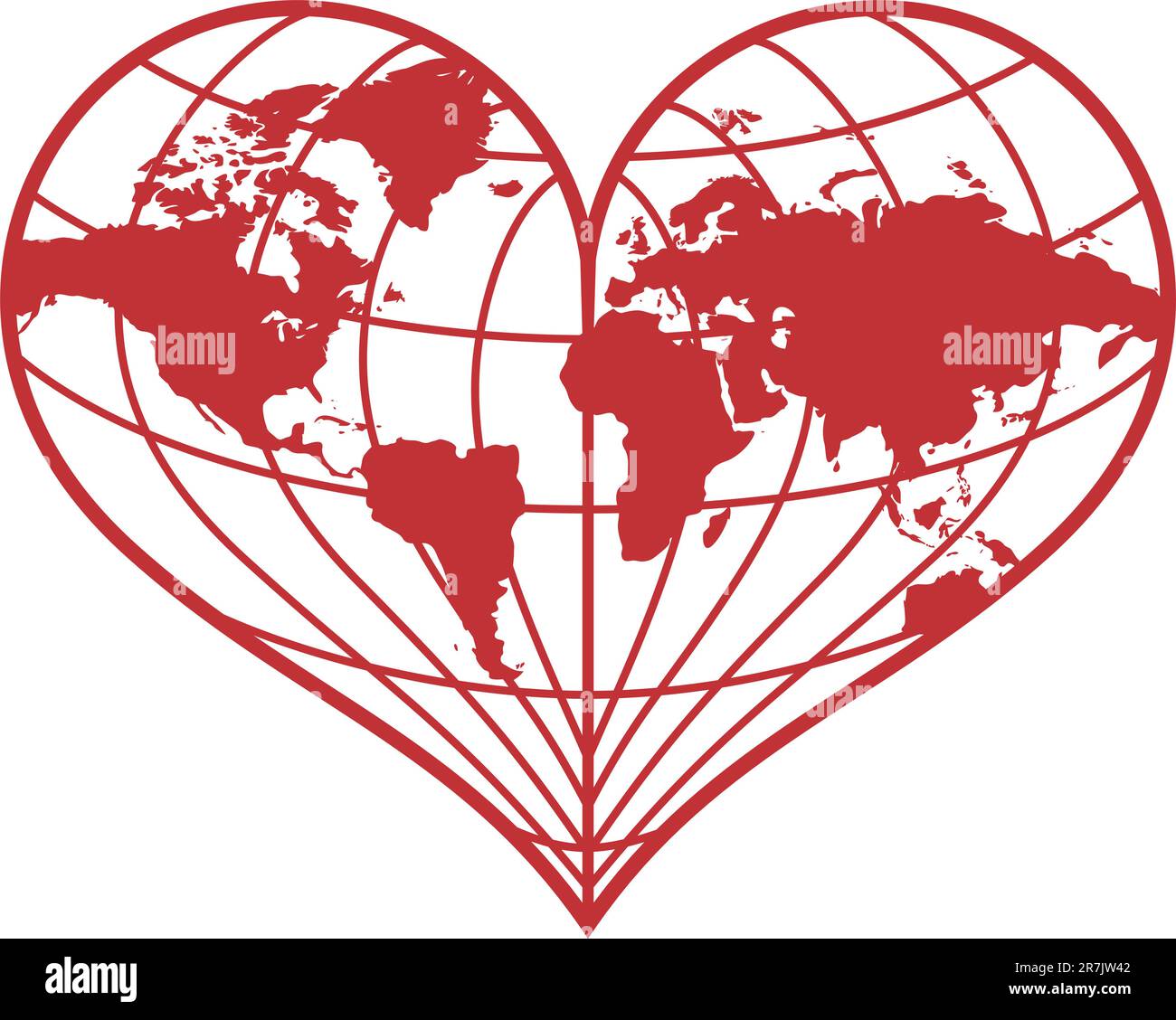 heart shaped red earth globe, vector illustration Stock Vector