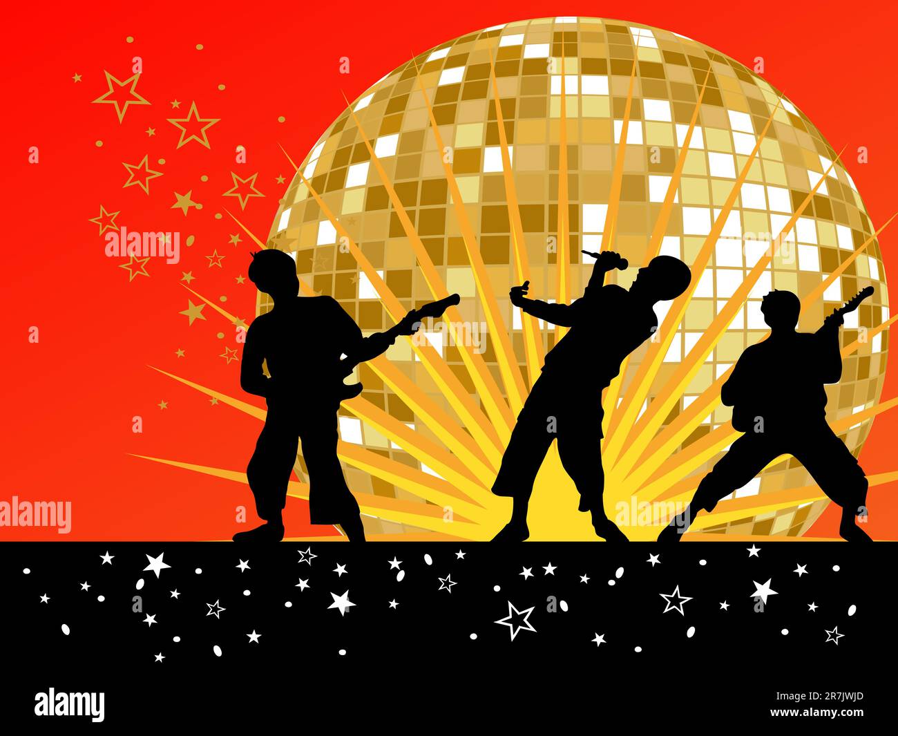 vector eps 10 illustration of dancing people silhouettes on a party background Stock Vector