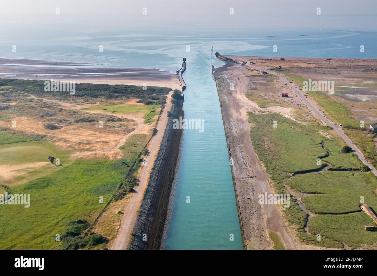 aerial view of the entrance to rye harbour on the East Sussex coast Stock Photo