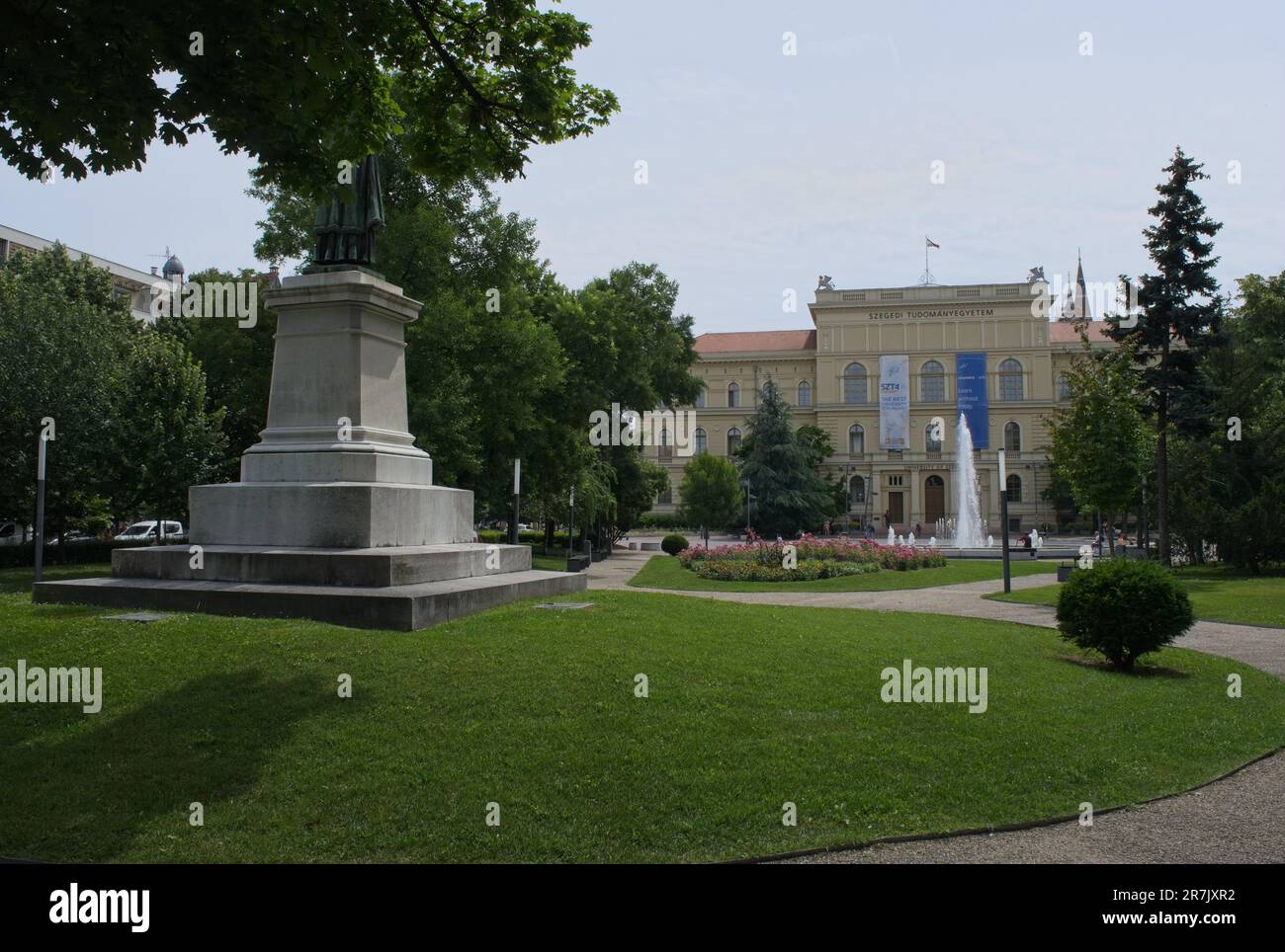 Szeged, Hungary - Jun 15, 2023: A walking in the center of Szeged city in southwestern Hungary in a sunny spring day. University. Selective focus Stock Photo