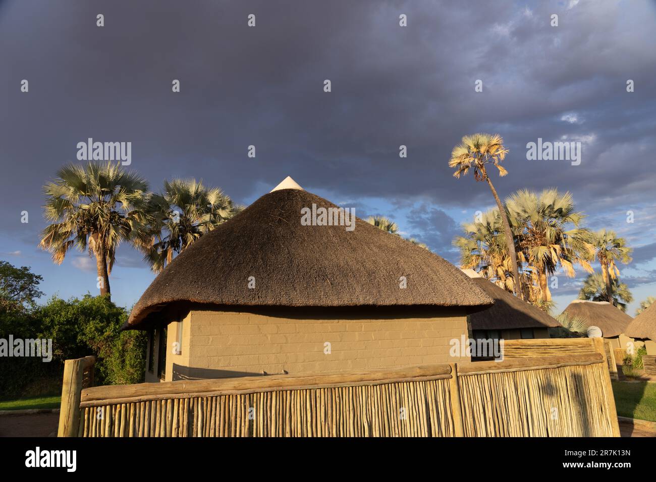 Lodge at Epupa falls Cunene River in Namibia on the border with Angola Stock Photo