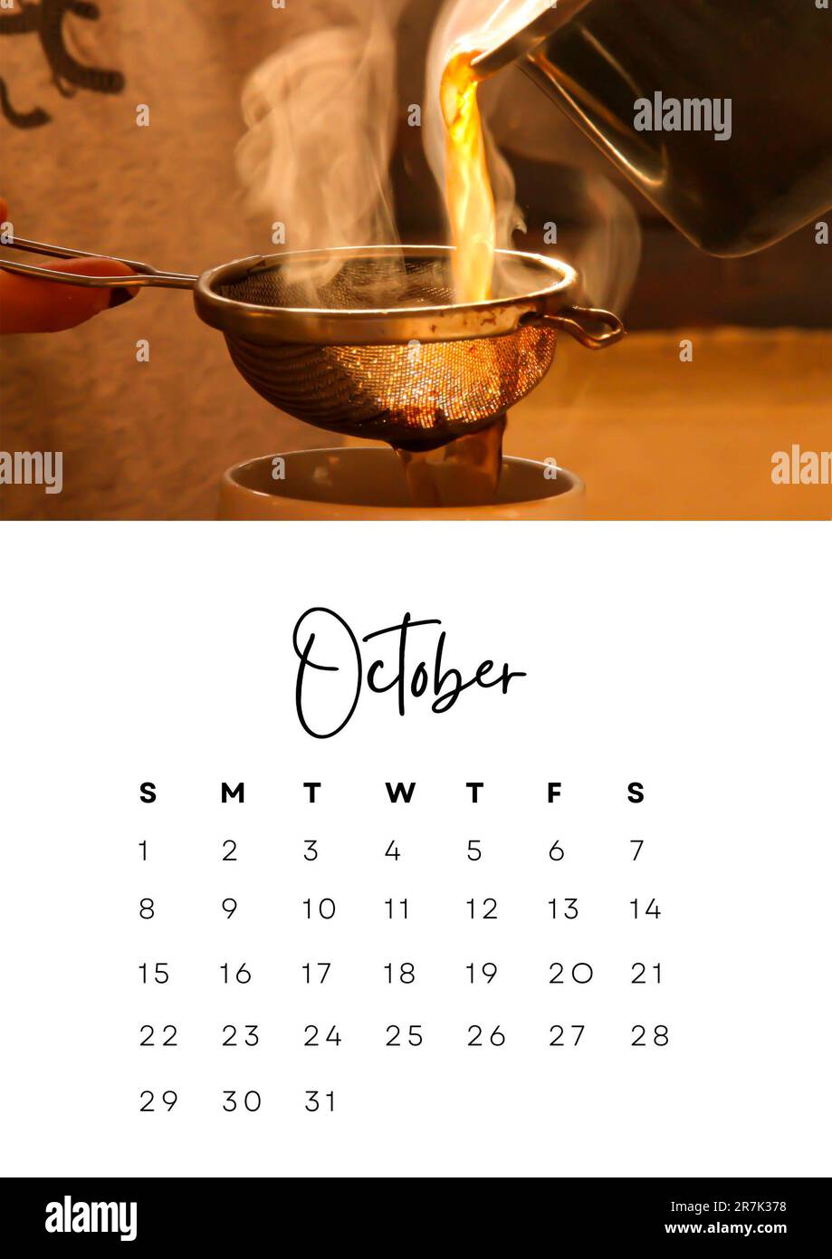 2023 calendar of October month with a winter photo. Author's calendar for 2023 by month Stock Photo