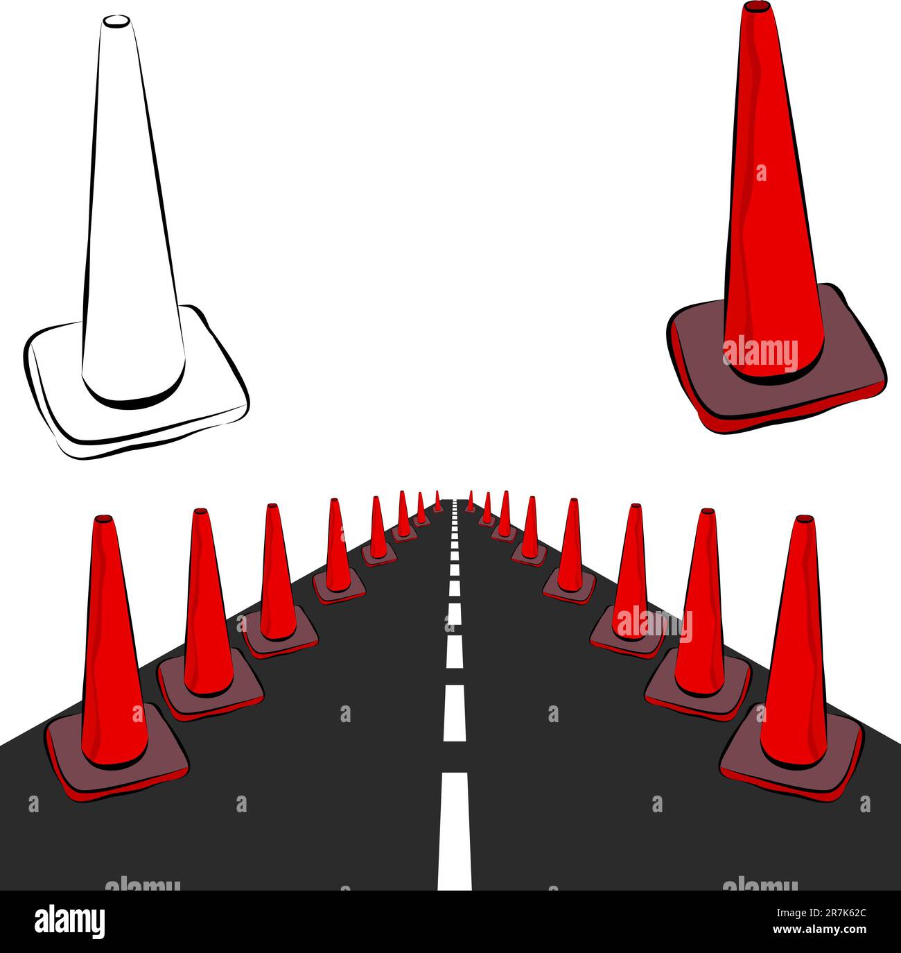 An image of a construction cones road line drawing Stock Vector Image