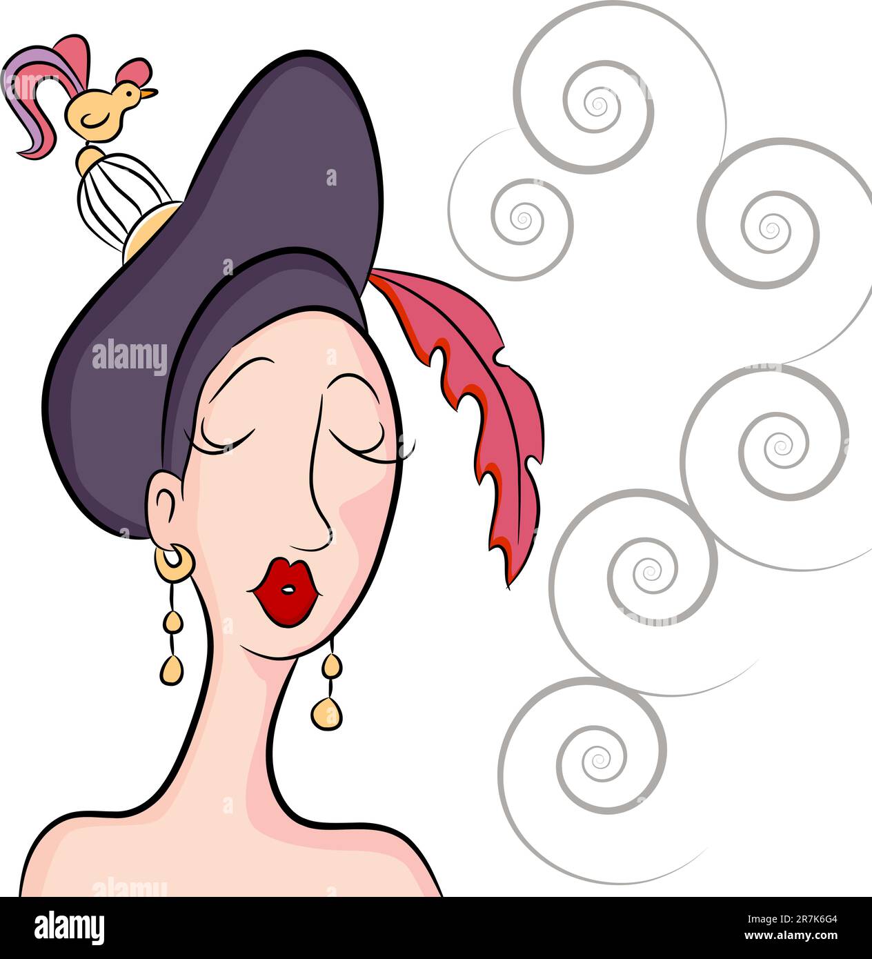 An image of a woman wearing a fancy garden party hat. Stock Vector