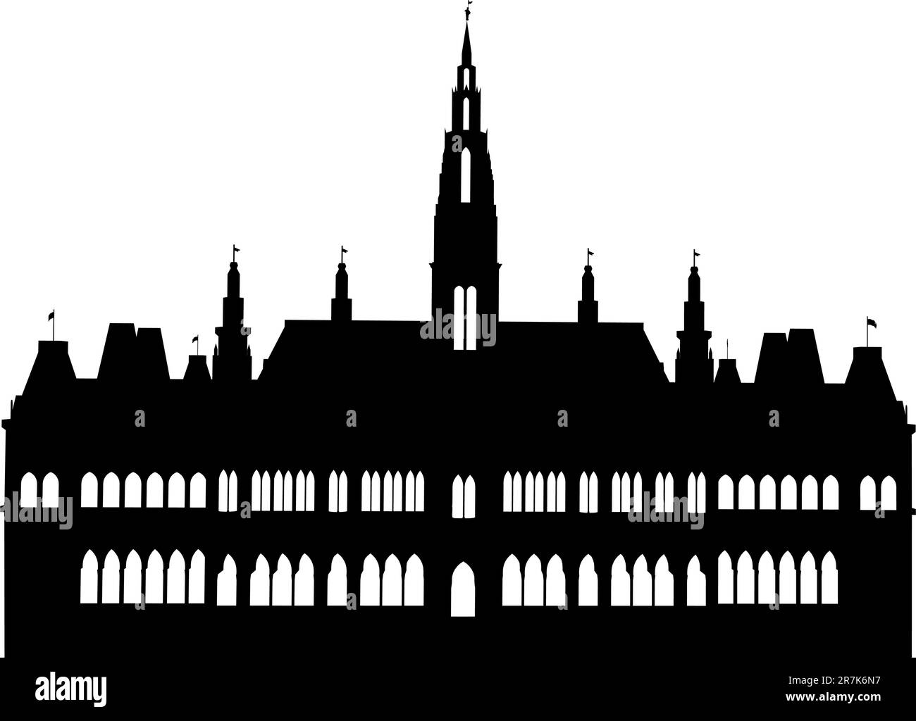 detailed illustration of the Vienna City Hall Stock Vector