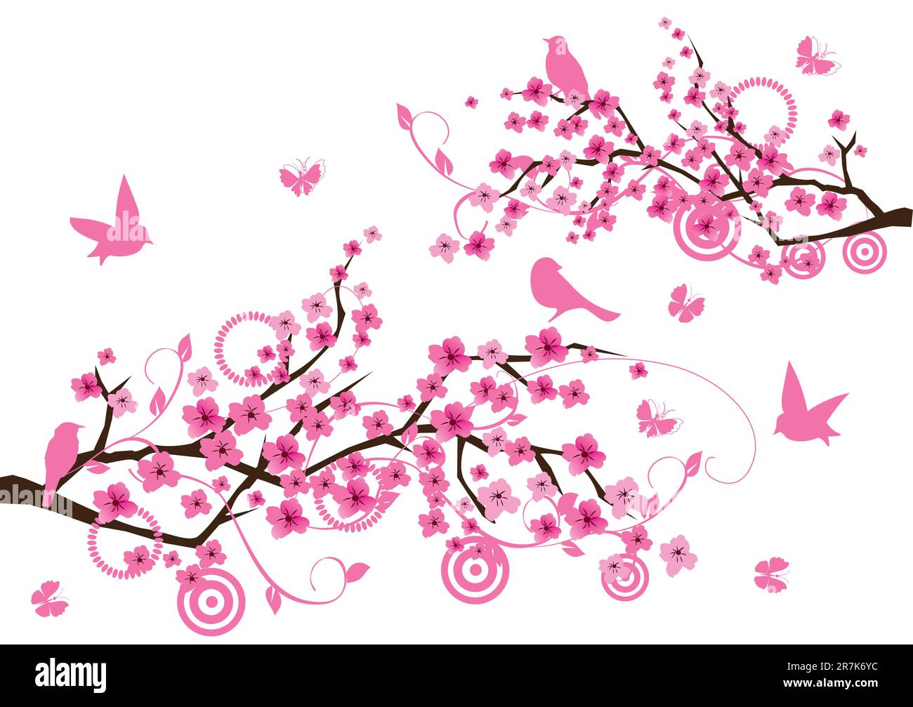 Vector illustration of floral branches with birds Stock Vector Image ...