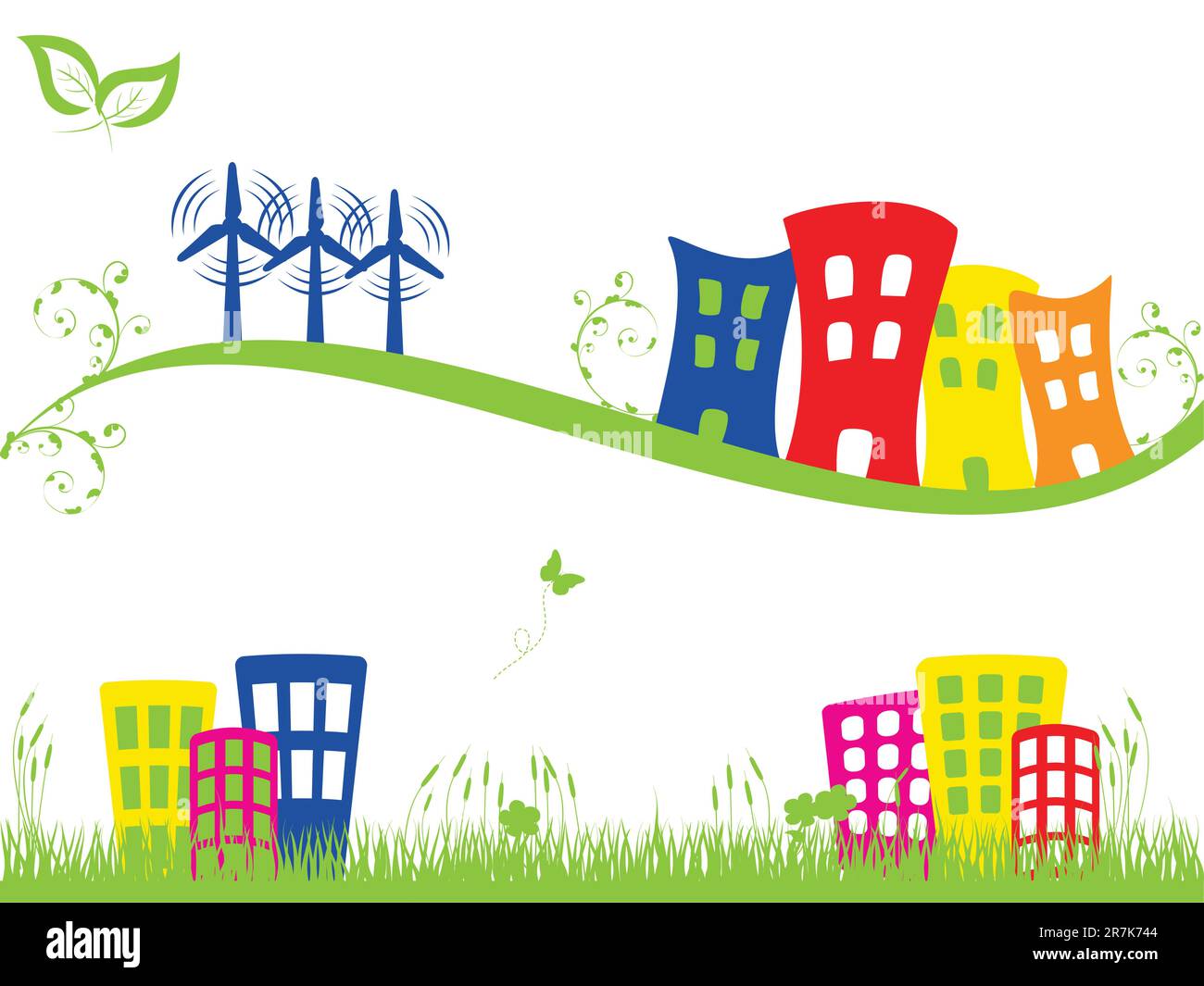 Green city banners with wind turbines Stock Vector