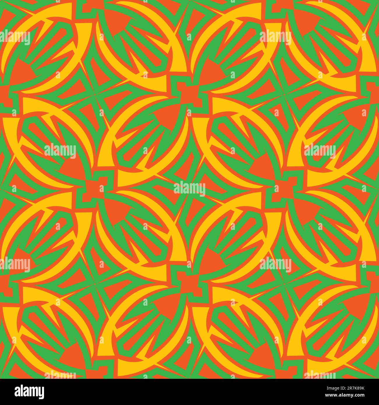 Seamless wallpaper of bird shapes in green, yellow and red tones Stock