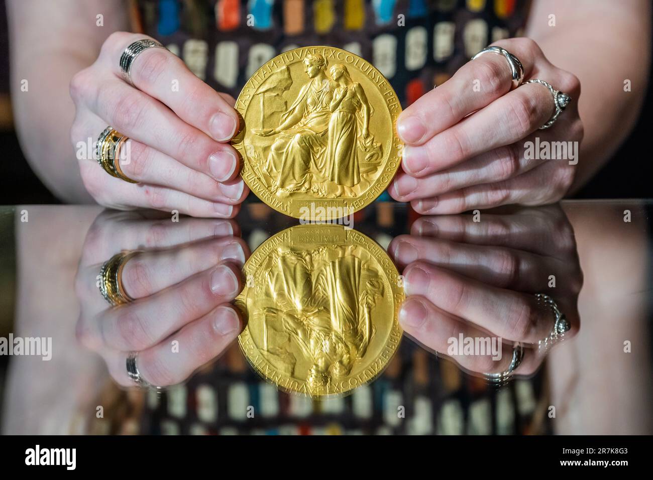 London, UK. 16th June, 2023. Ernst Chain's Nobel Prize medal in Physiology or Medicine for his work on Penicillin, Estimate: £300,000-500,000. Fine Books and Manuscripts sale at Bonhams Knightsbridge. Credit: Guy Bell/Alamy Live News Stock Photo