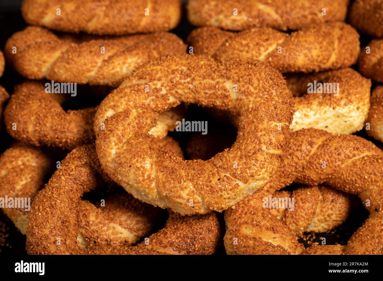 Turkish bagel. Round shaped sesame bagel. Pastry delicacies. Local name ...