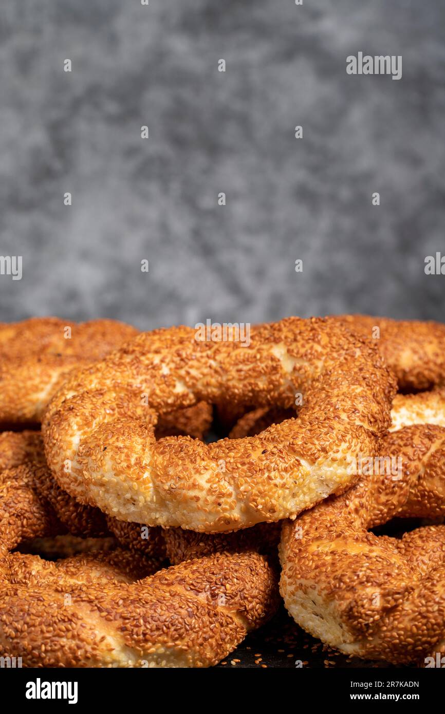 Turkish bagel. Round shaped sesame bagel. Pastry delicacies. Local name ...