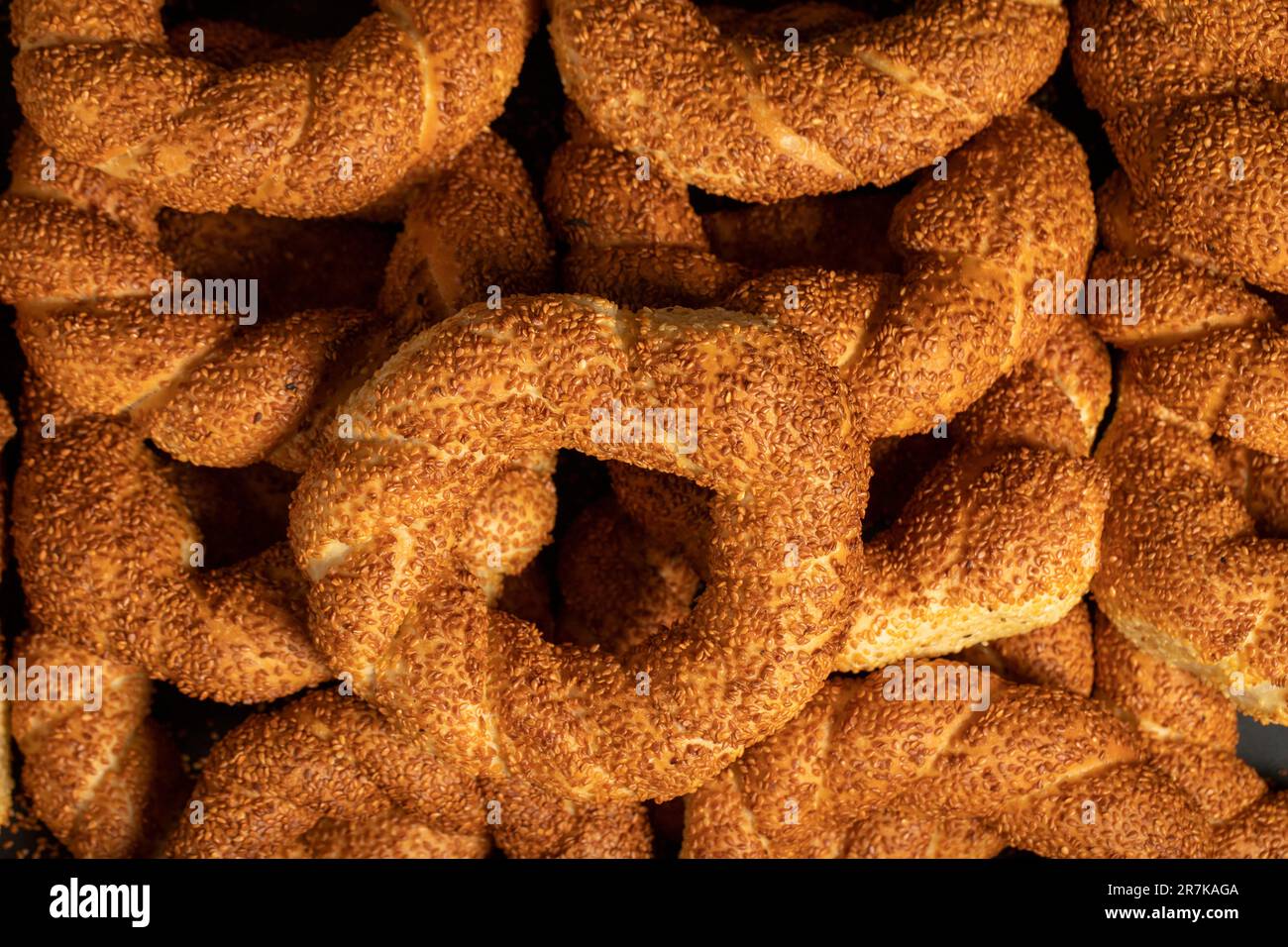 Turkish bagel. Round shaped sesame bagel. Pastry delicacies. Local name ...