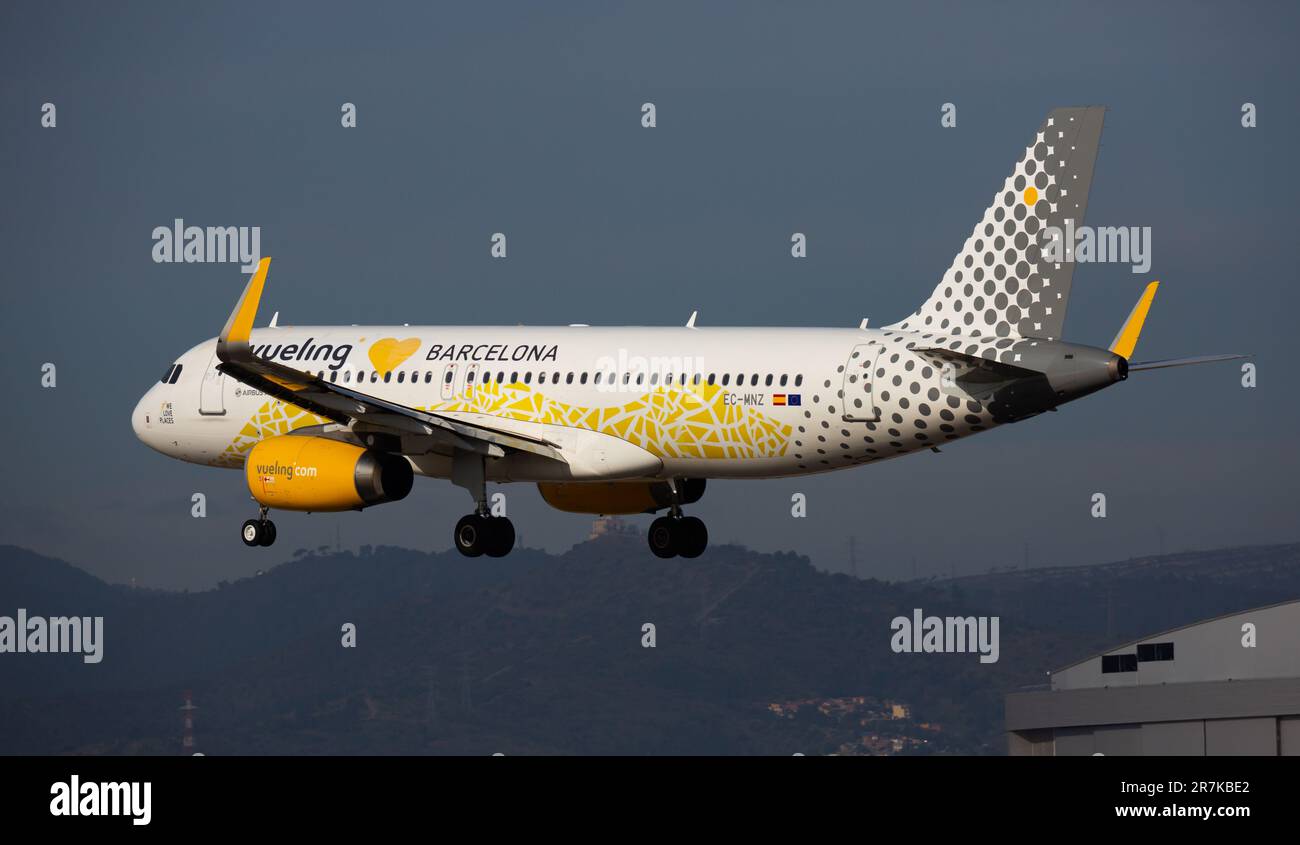 Vueling airbus landing in El Prat Airport Stock Photo Alamy