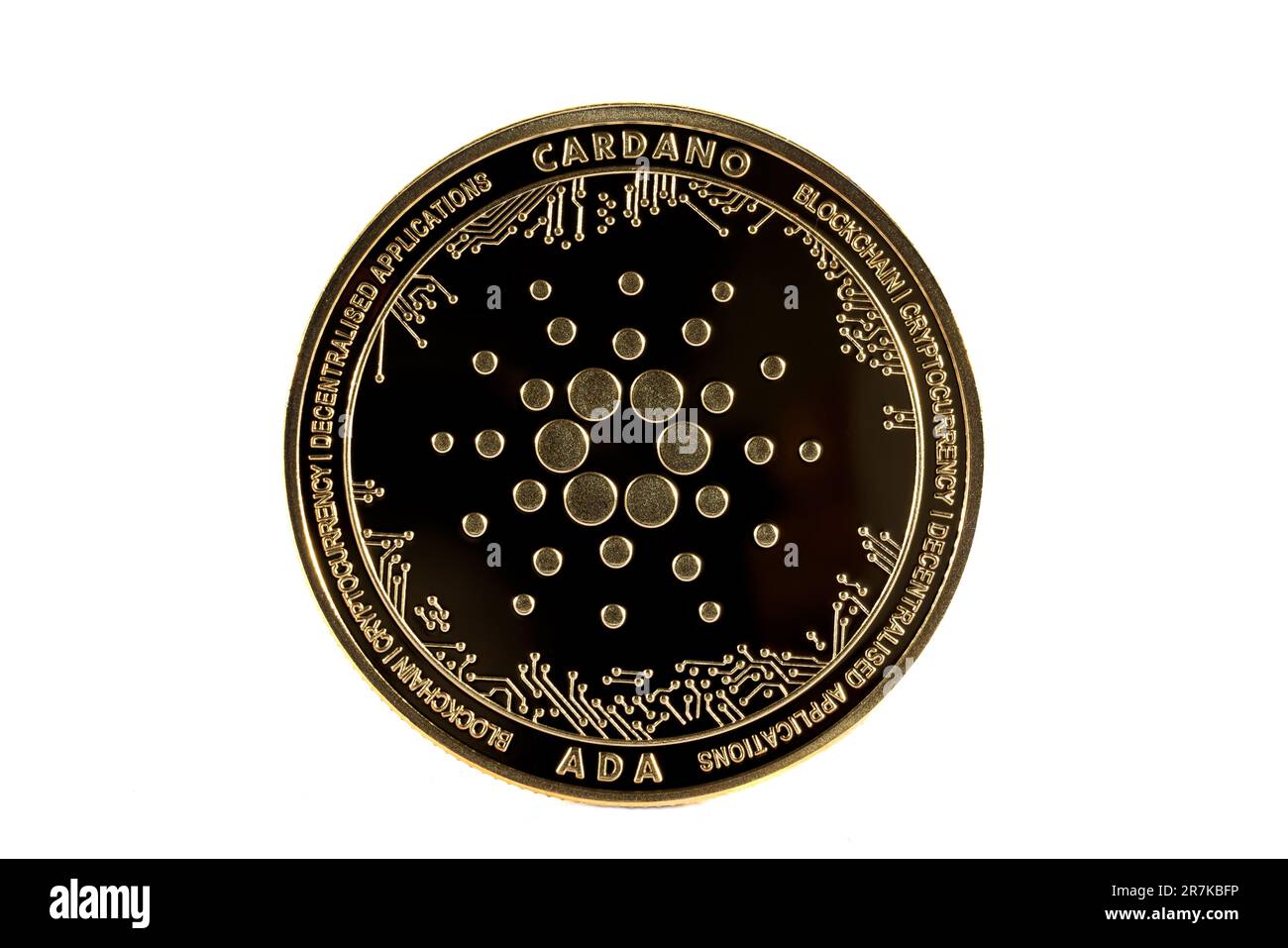 Cardano cryptocurrency physical coin in concept black background Stock  Photo - Alamy