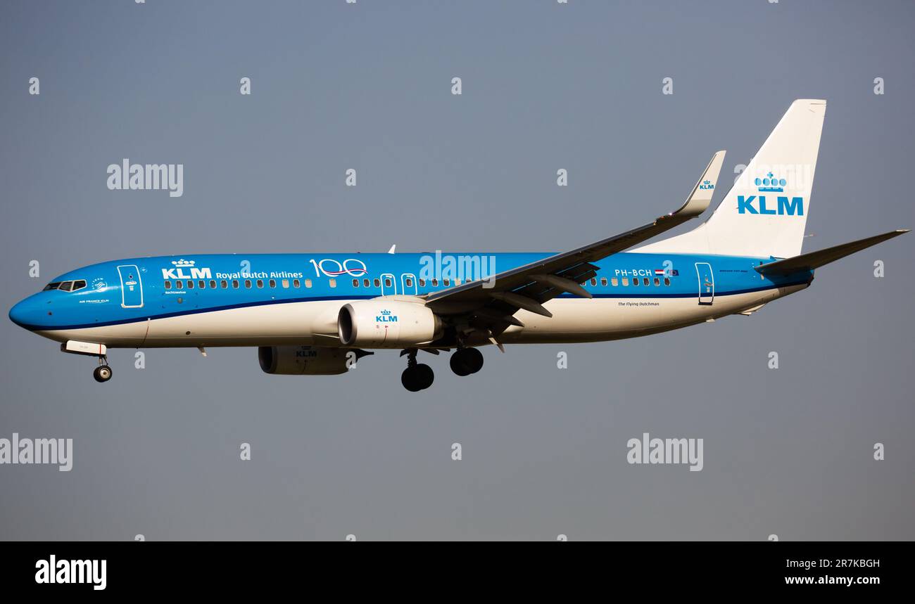 KLM airliner landing in El Prat Airport in Barcelona Stock Photo Alamy