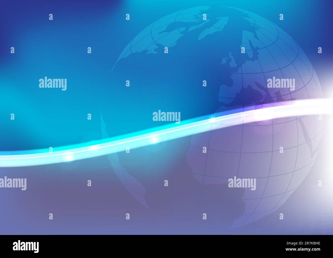 Abstract Background - Glowing Waves and Globe on Blue Gradient Background Stock Vector