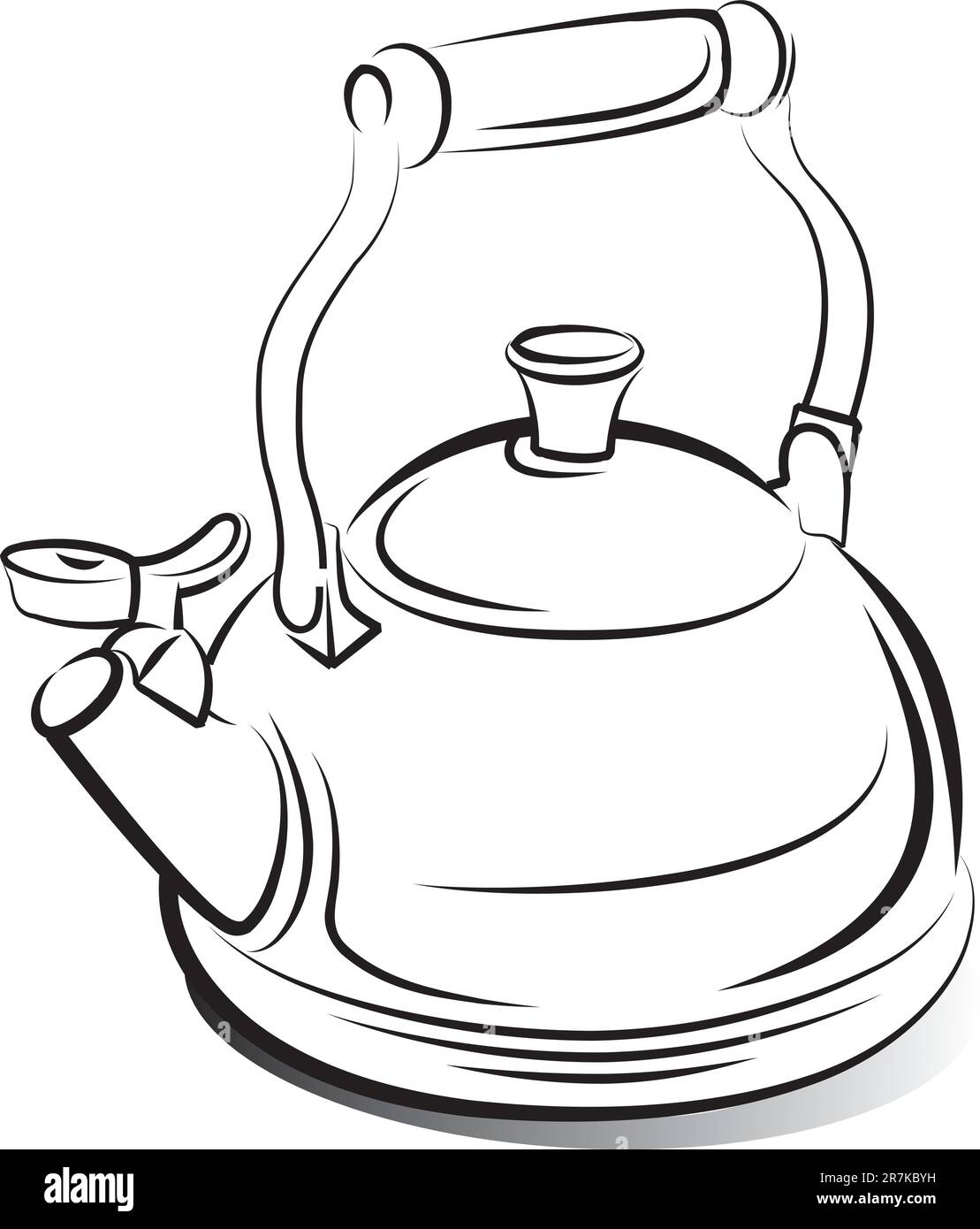 drawing of the teapot kettle on white background, vector illustration