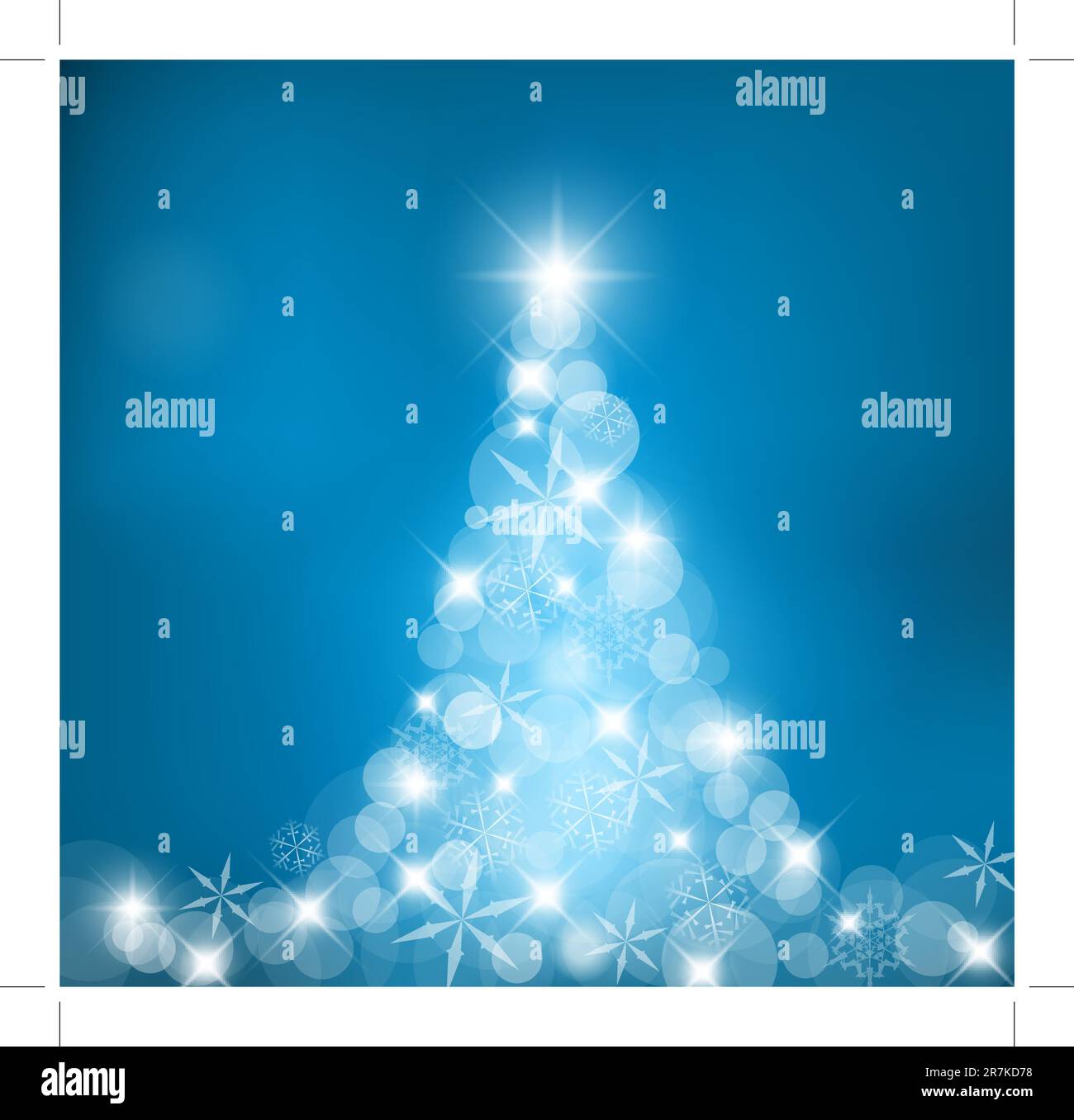 Abstract Christmas tree made of light and snow flakes Stock Vector