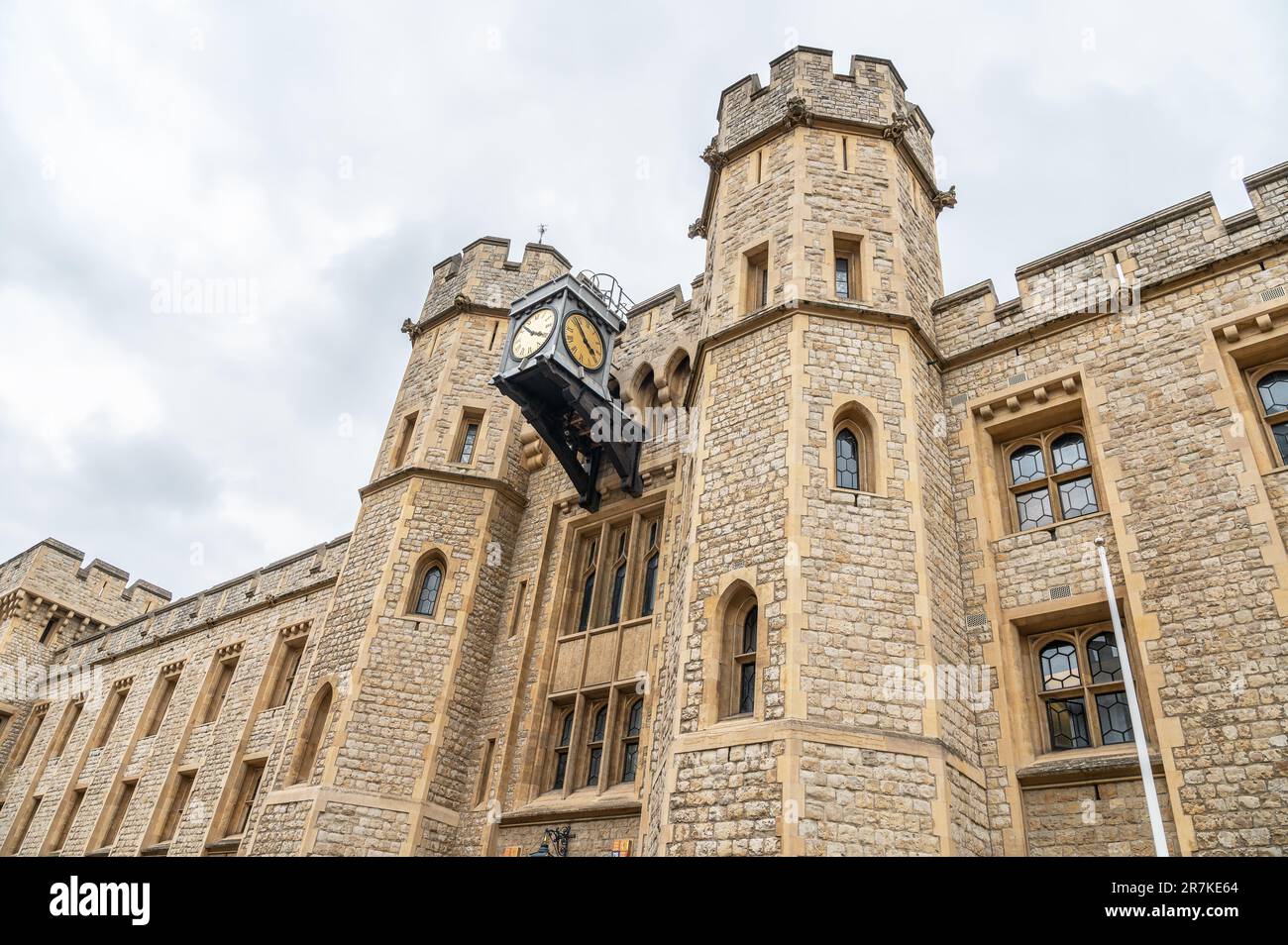 The clock over the entrance to the Waterloo Barracks at the Tower of London, London, England Stock Photo