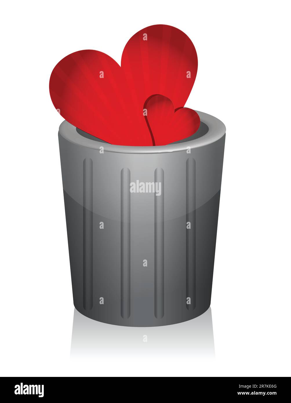 conceptual illustration Broken heart inside a trash can isolated over a white background Stock Vector