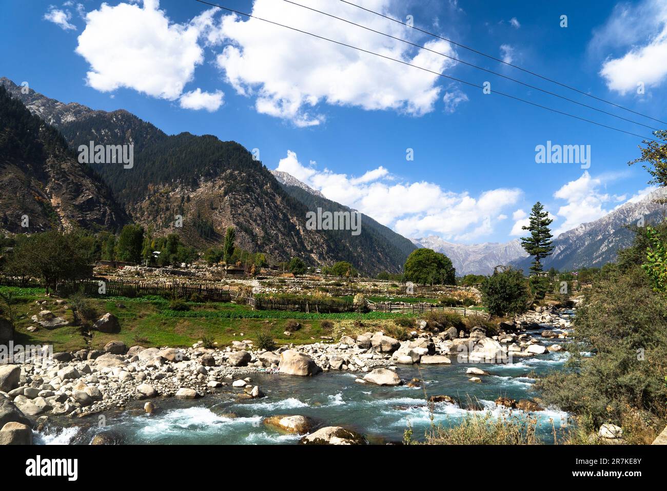 Kumrat Valley, The Panjkora River, Which Originates in the Hindu Kush Mountains, Runs Through Kumrat Valley, Pakistan. Stock Photo