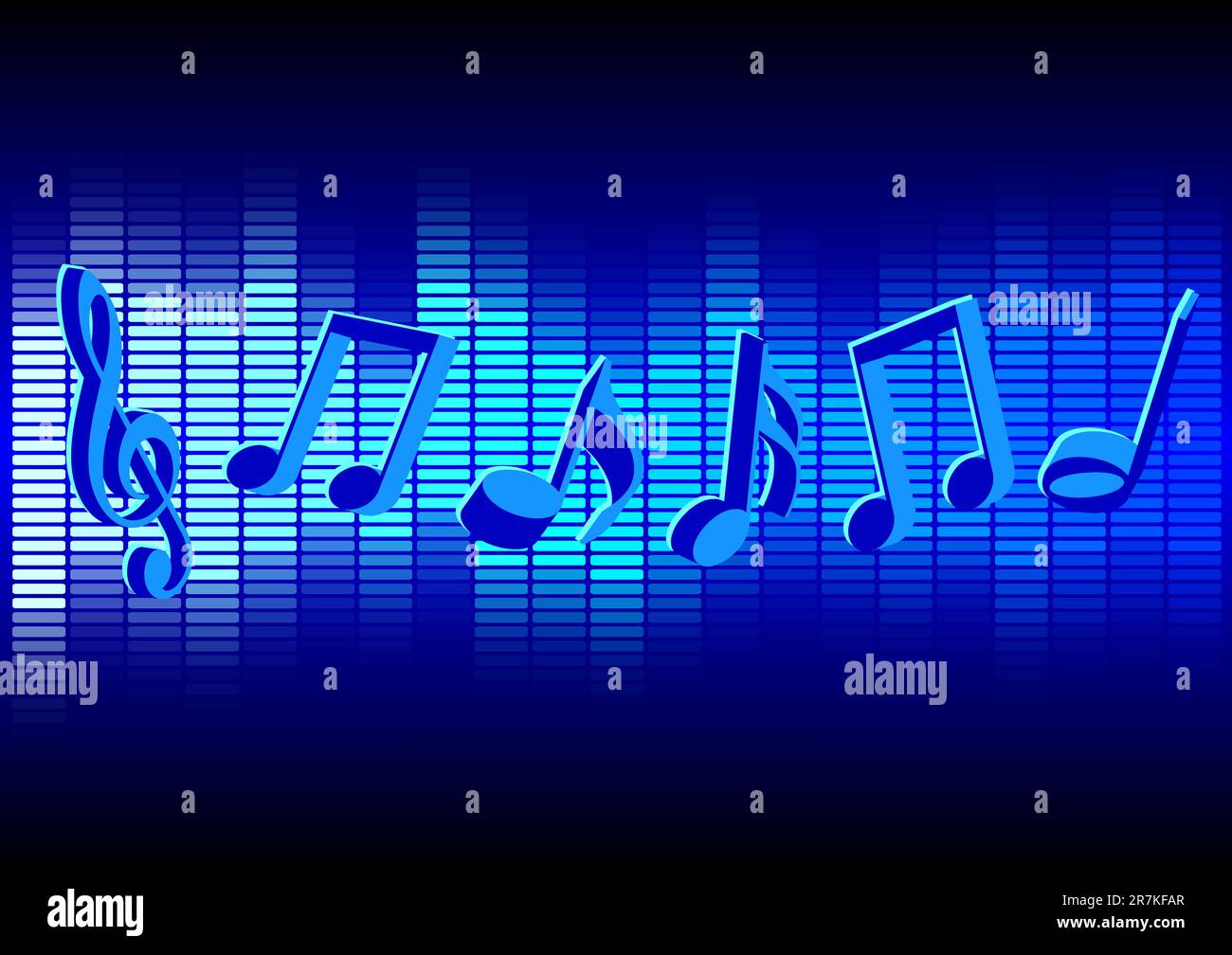 Music Party Background - Notes on Blue Graphic Equalizer Stock Vector