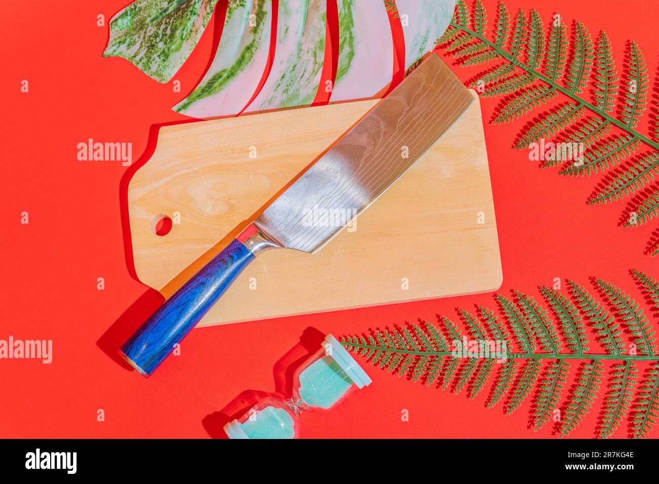 The Modern Blue Kitchen Knife is a perfect blend of style and functionality. Stock Photo
