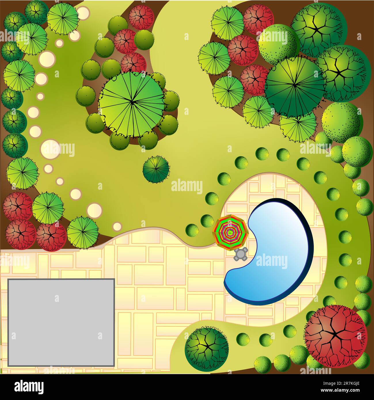Colored Plan of garden with swimming pool Stock Vector Image & Art - Alamy