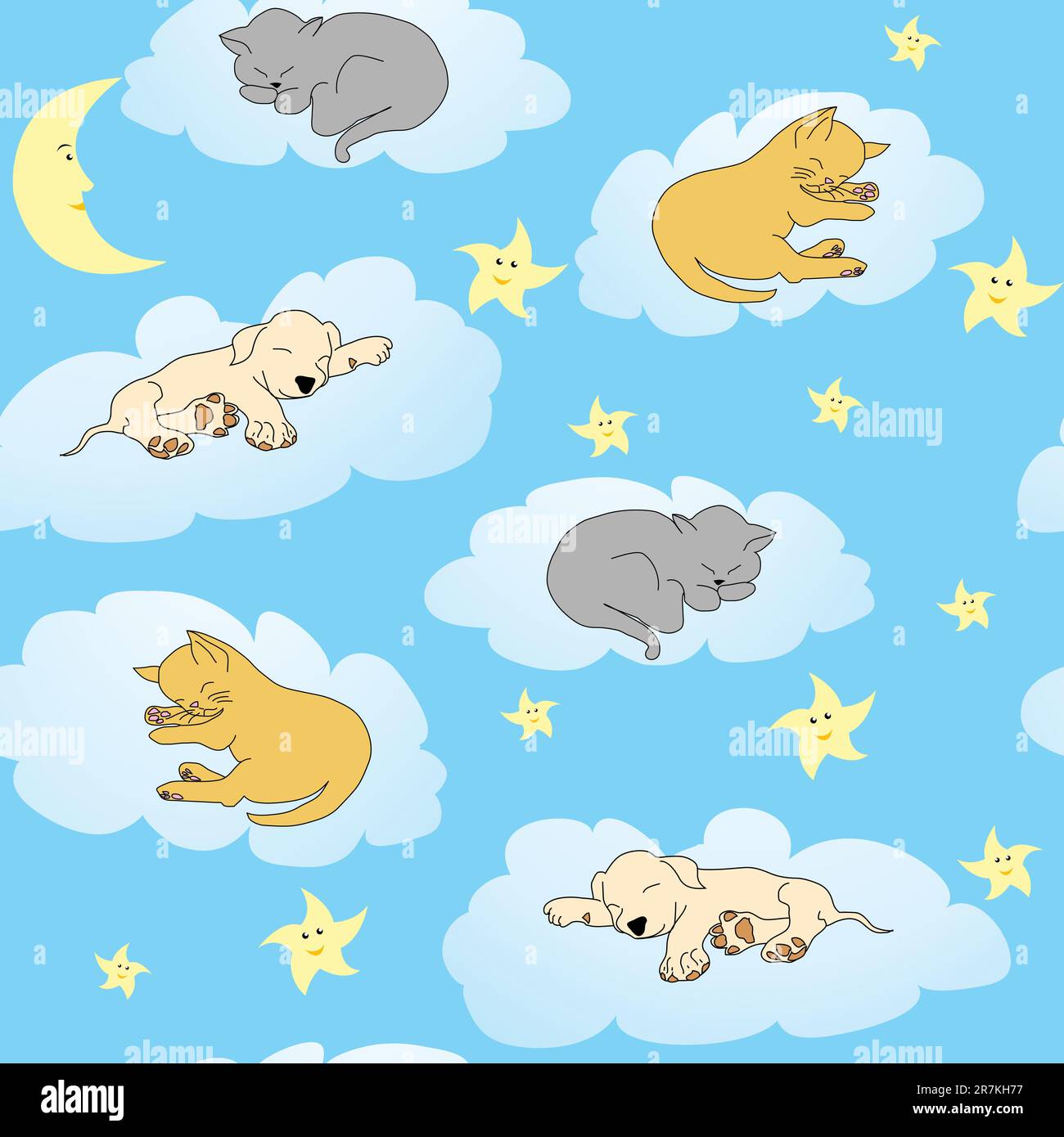 Background with sleepy animals and blue night sky Stock Vector