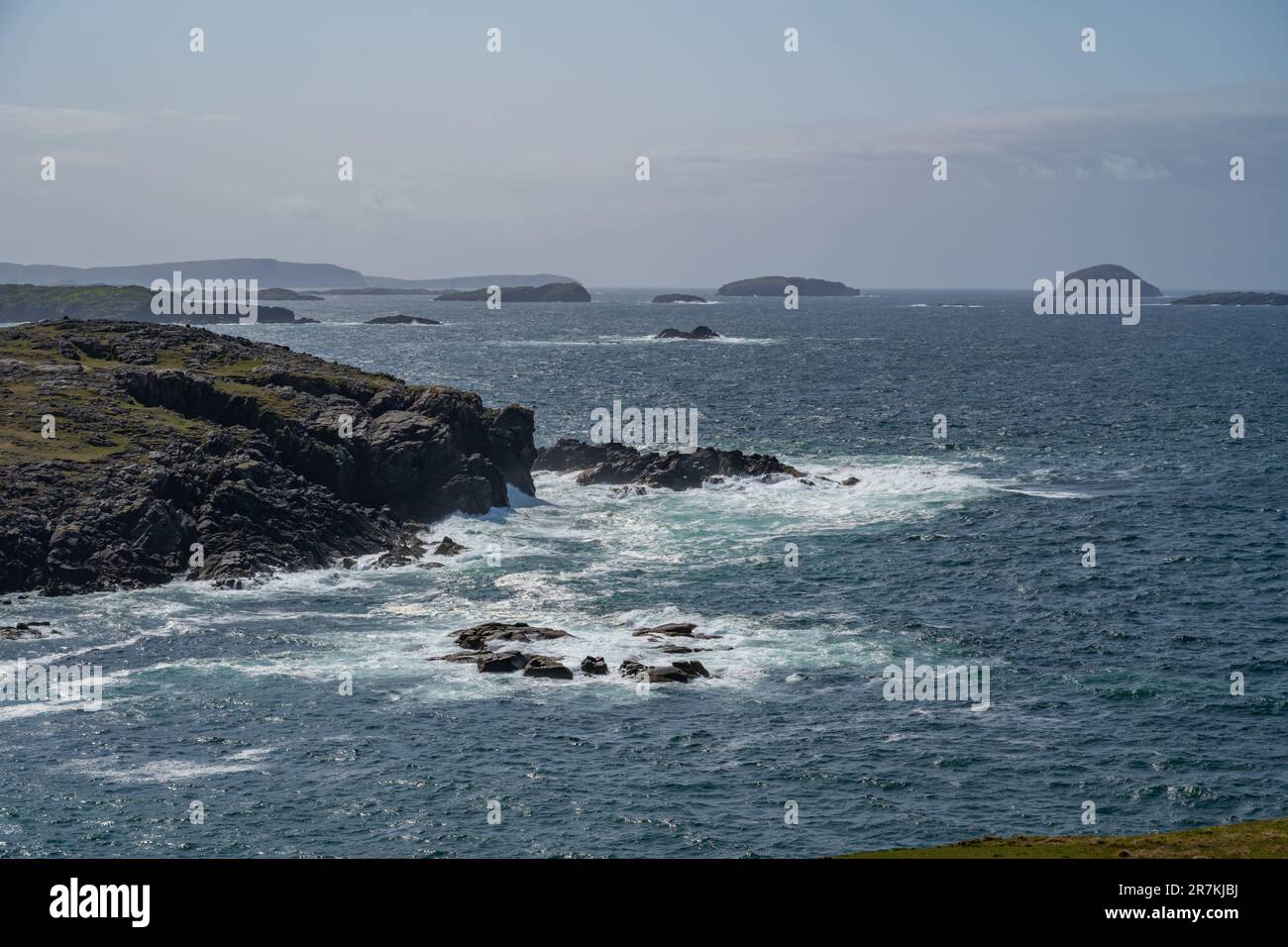 Looking south along the coast of Lewis from Gaernin in Lewis, Western Isles of Scotland, Stock Photo