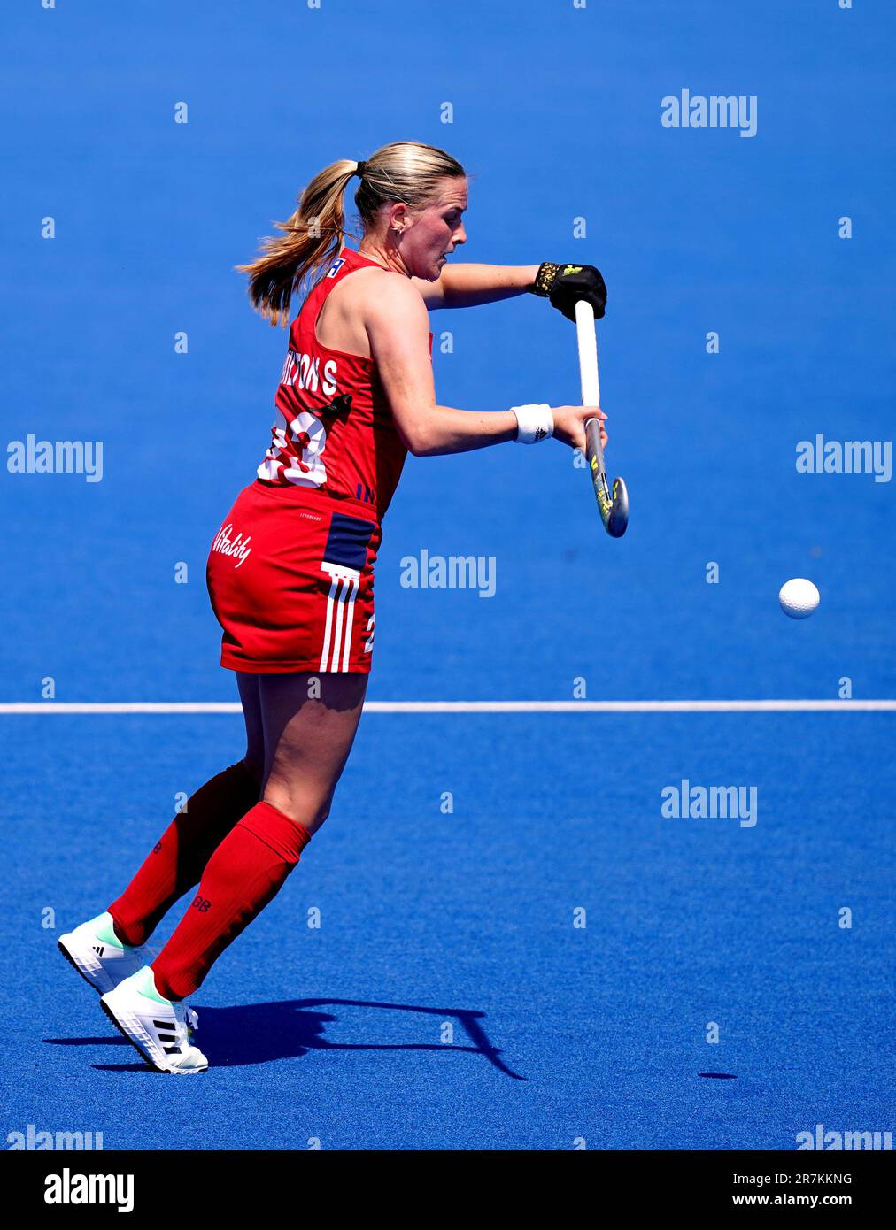Great Britain's Sophie Hamilton brings the ball down as she wears a ...