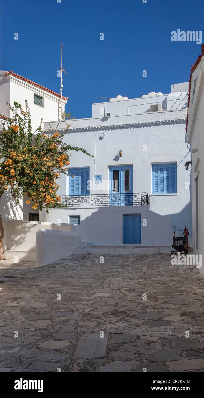 Greece, Tinos island, Hora town. Cyclades architecture house facade in ...