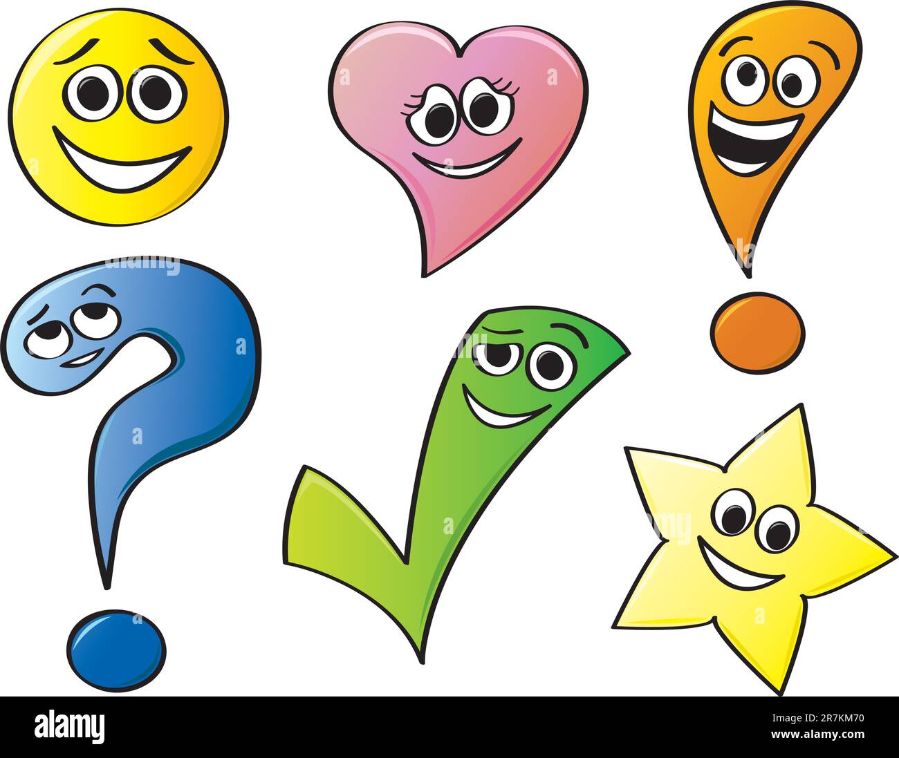 Common shapes with various cartoon facial expressions. Stock Vector