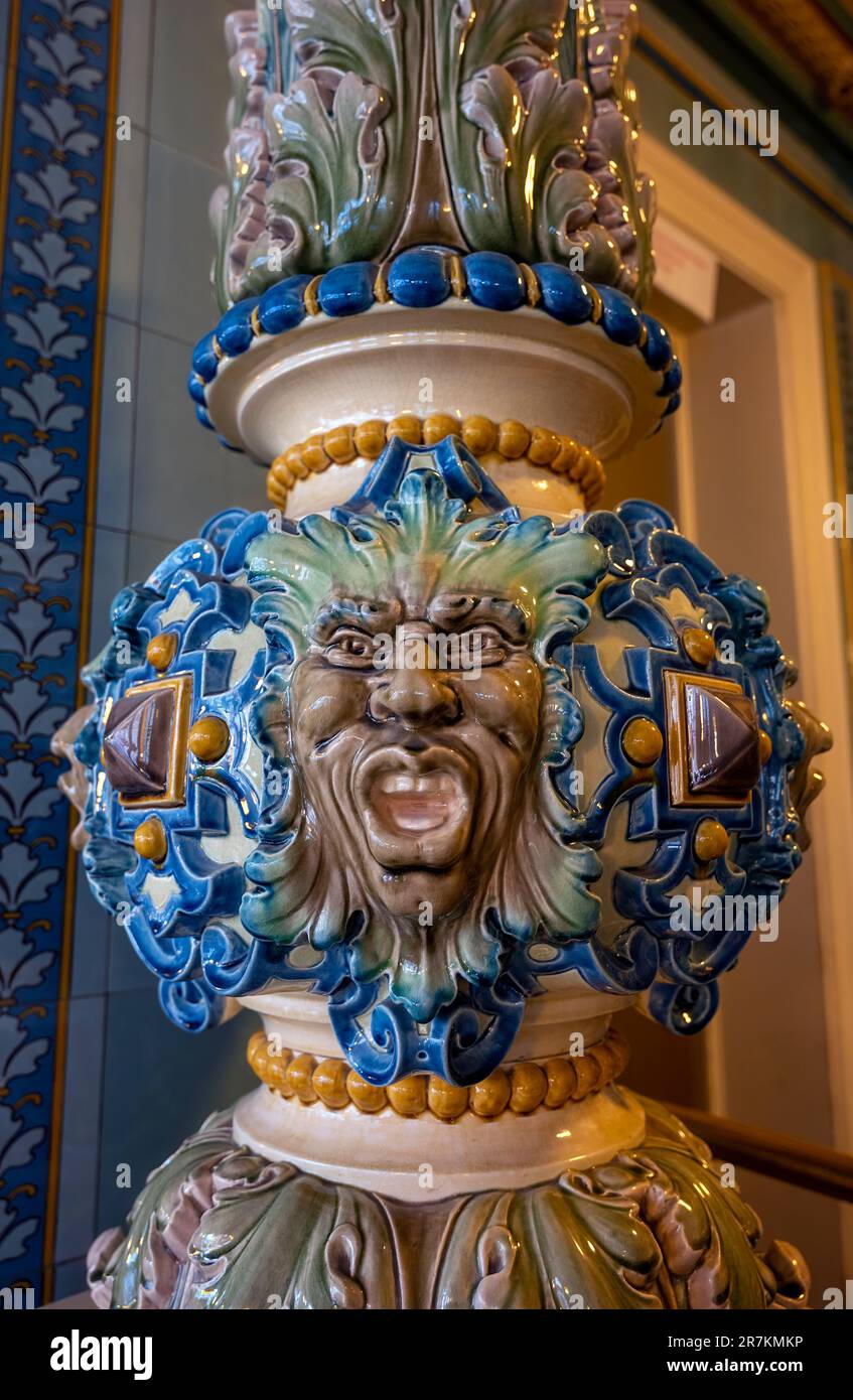 ceramic figure with a grotesque face at Pfunds dairy in Dresden, Germany Stock Photo