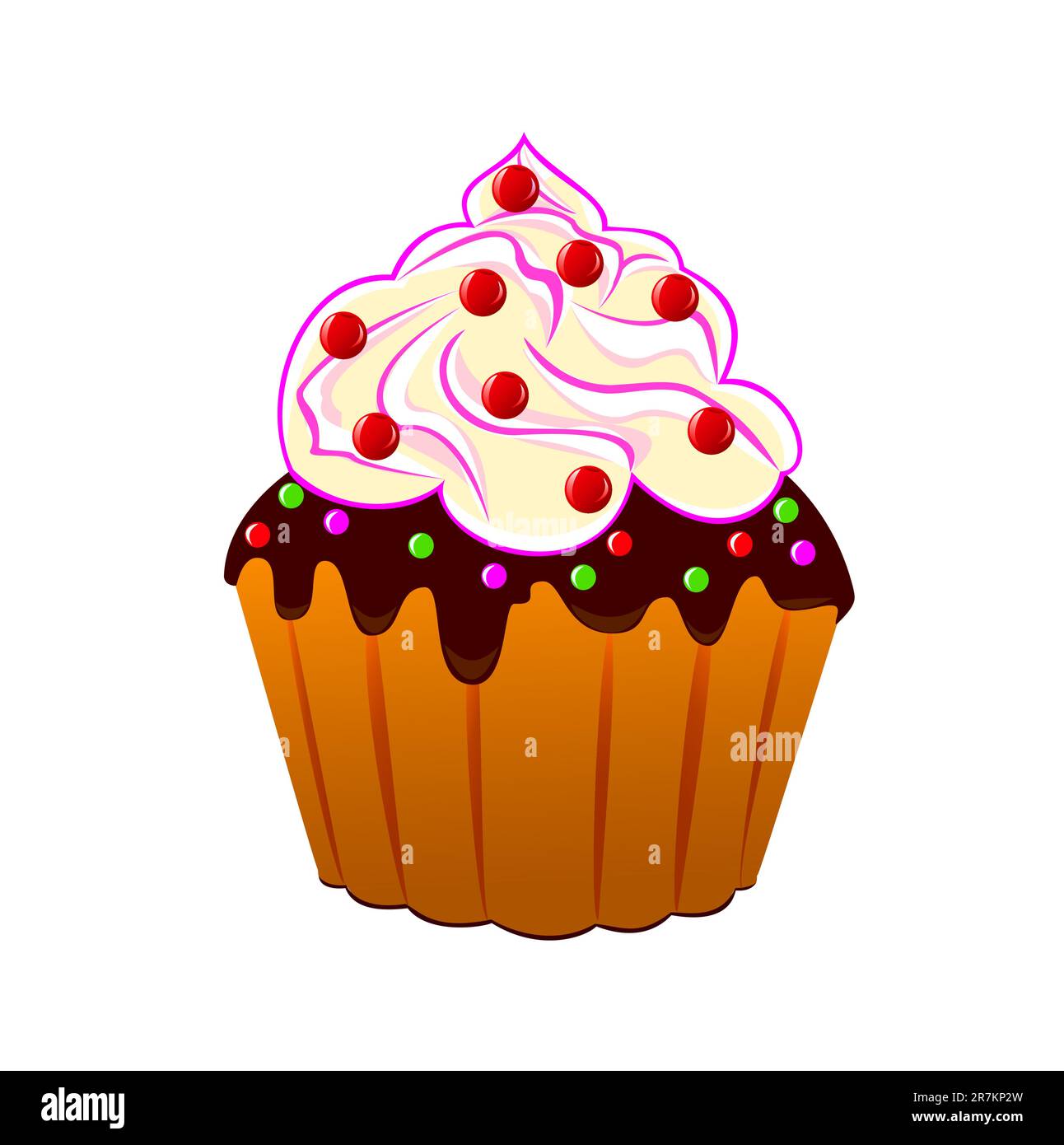 Cake with cream, decorated with red berries on a white background. Illustration has two layers. Every bits and pieces can be turned off and edited.... Stock Vector