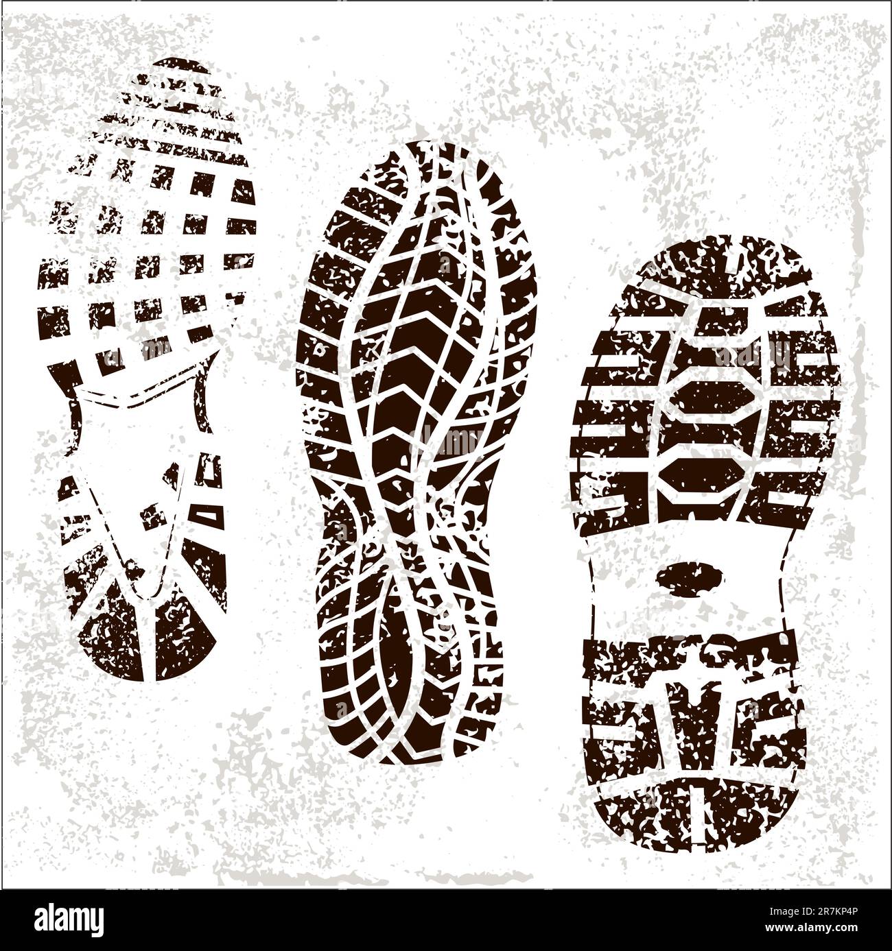 A high detailed set of three grunge shoe tracks Stock Vector