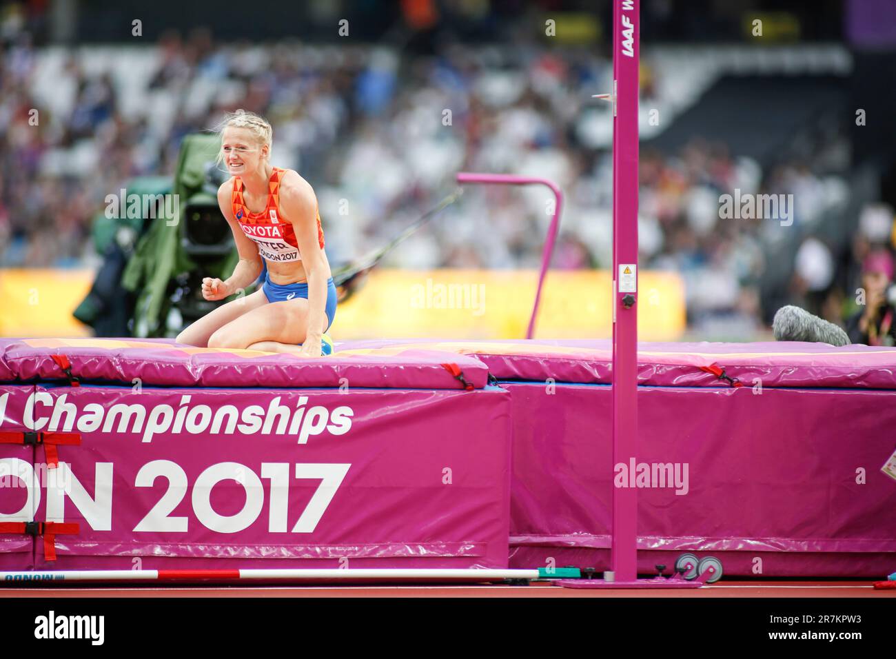 Anouk Vetter participating in the Heptathlon at the World Athletics ...