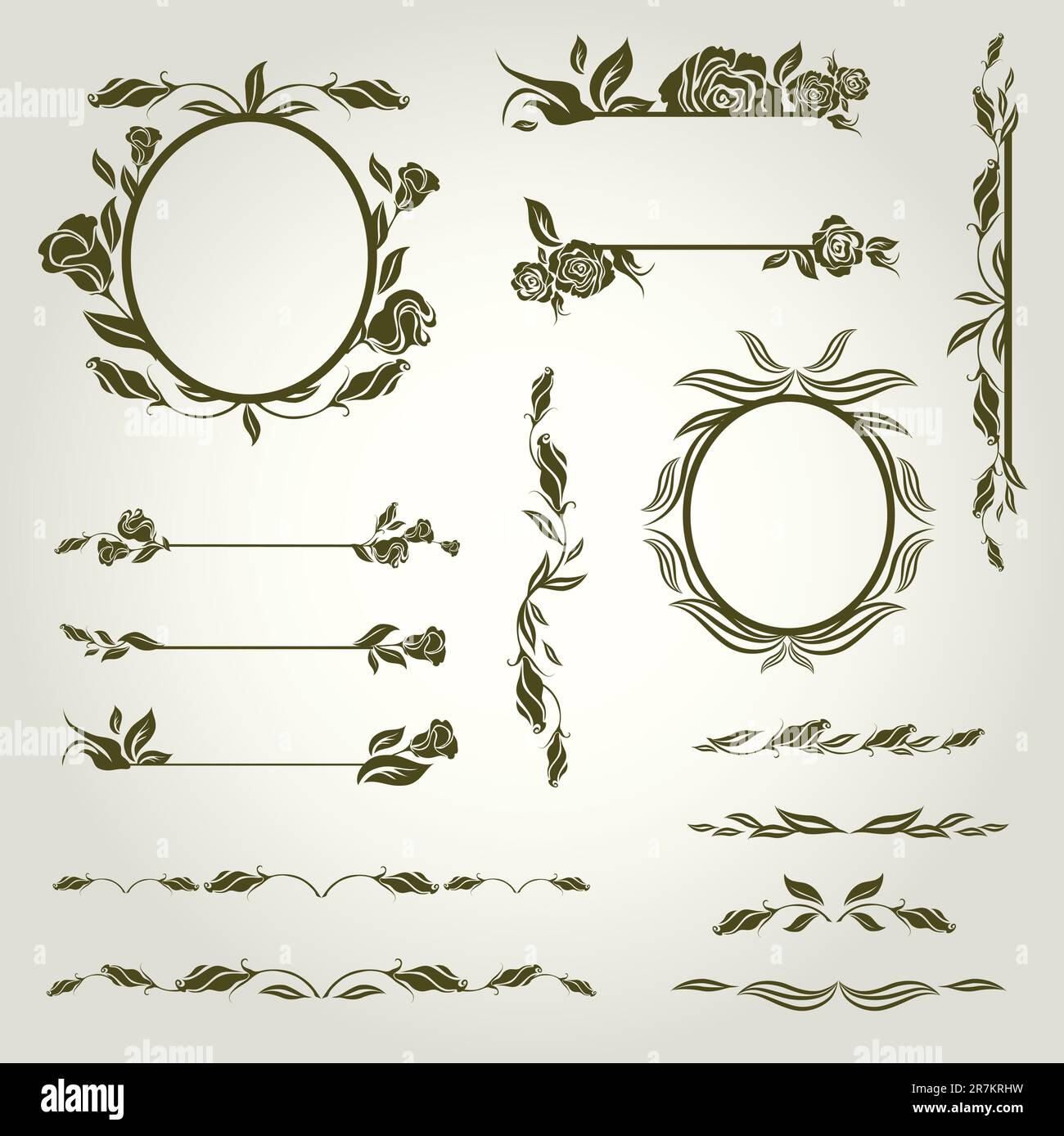 Vector set of vintage design elements with flowers (from my big "Floral ...