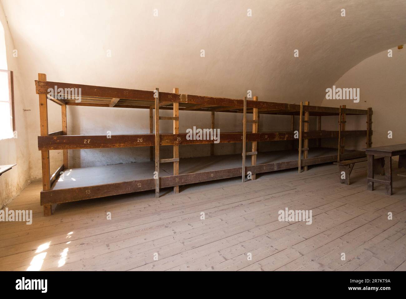 Prisoners bunk beds inTheresienstadt concentration camp in the Small
