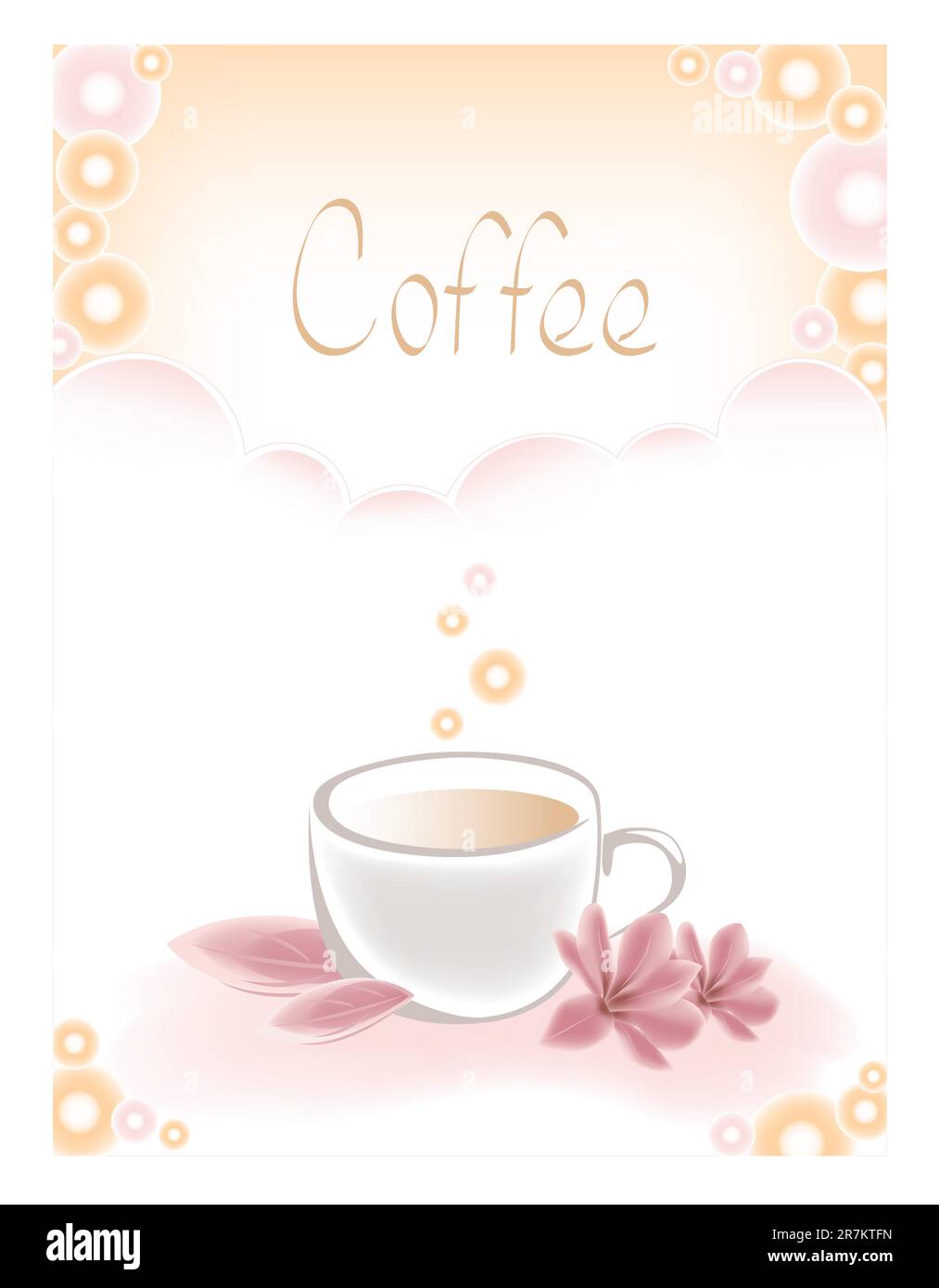 background with cup of coffee and pink flowers Stock Vector