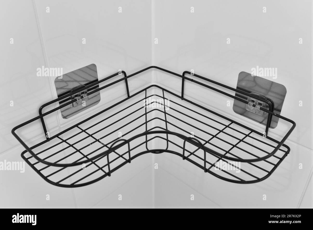 Corner metal shelf in the bathroom Stock Photo - Alamy