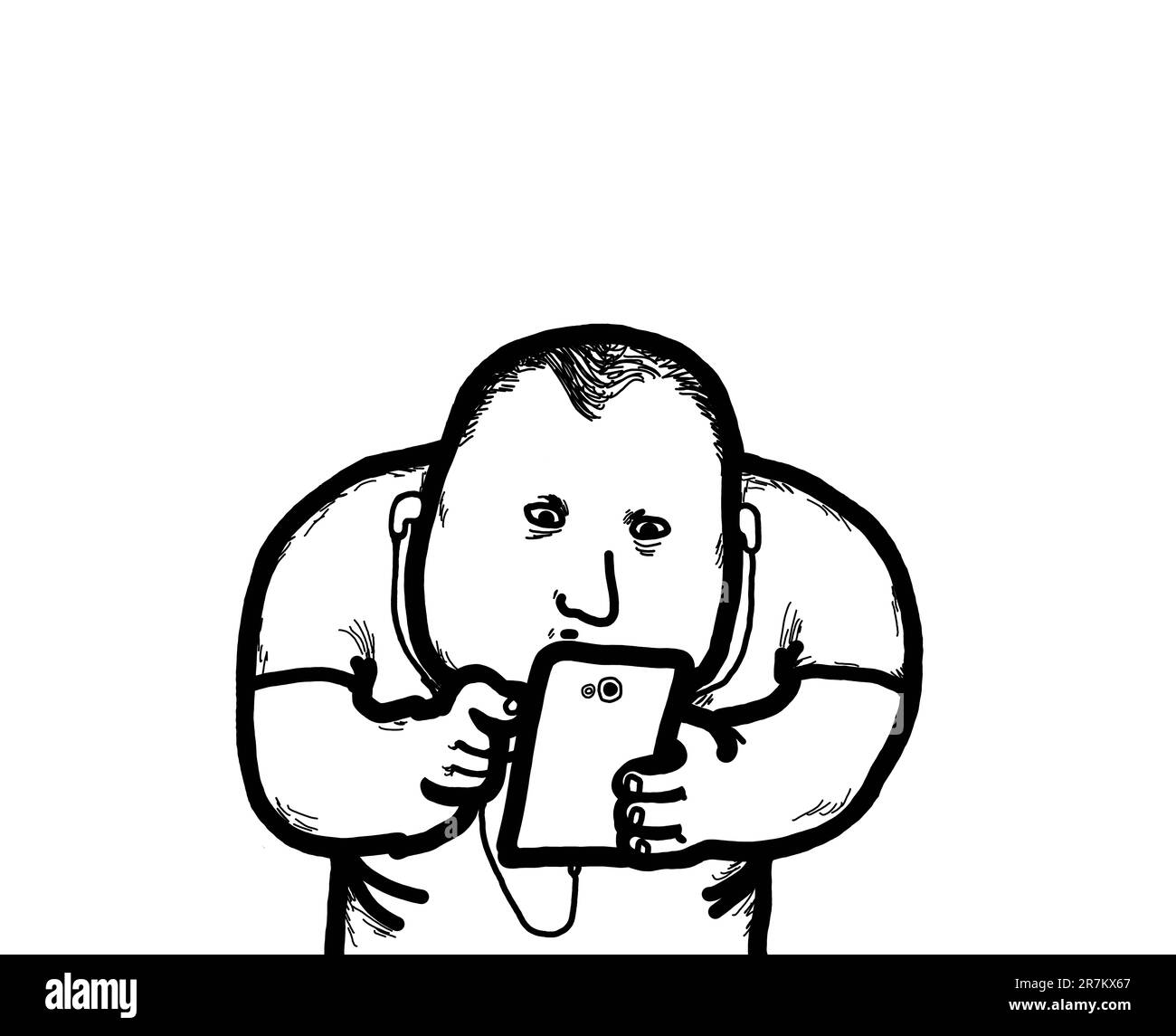 A young man addicted to the smartphone and isolated from society due to